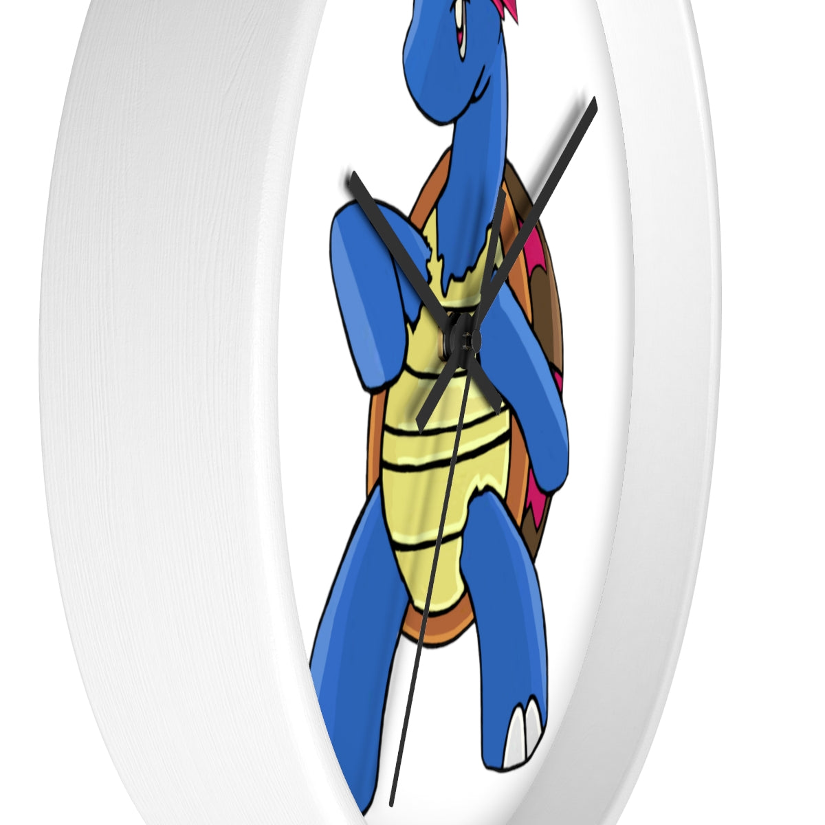 Squirtila Wall Clock featuring a wooden frame and plexiglass face, ideal for indoor use.