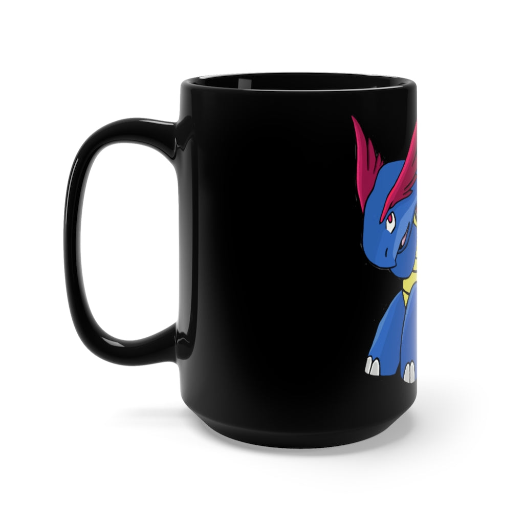 Squirtois Black Mug 15oz featuring a sleek black ceramic design with rounded corners and a comfortable C-handle.