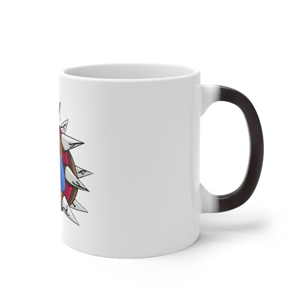 Squirtois Color Changing Mug showcasing vibrant colors when filled with a hot beverage, featuring a rounded design and C-handle.