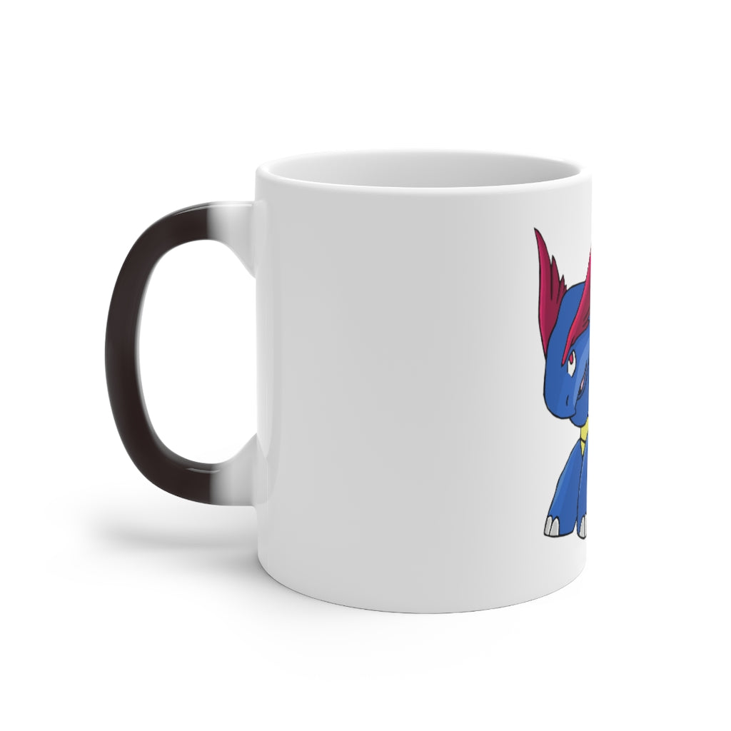 Squirtois Color Changing Mug showcasing vibrant colors when filled with a hot beverage, featuring a rounded design and C-handle.