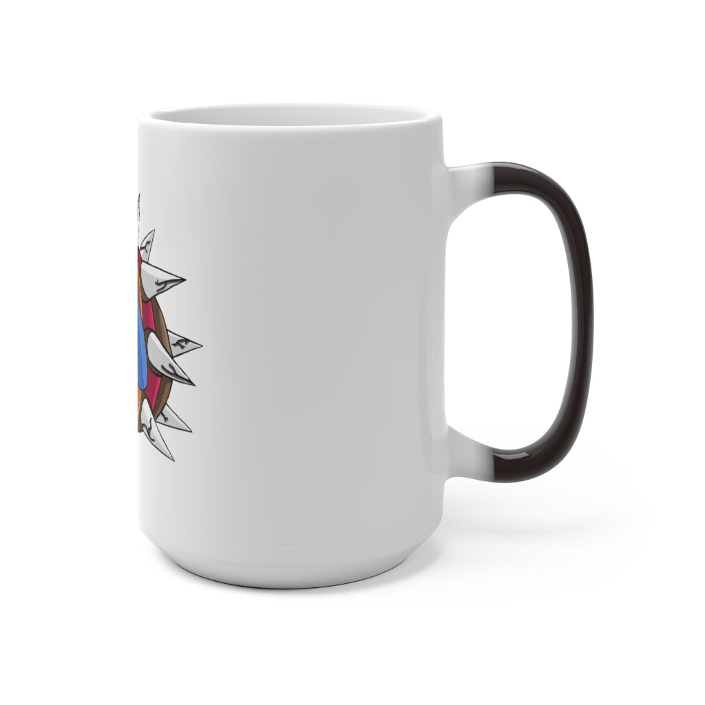 Squirtois Color Changing Mug showcasing vibrant colors when filled with a hot beverage, featuring a rounded design and C-handle.