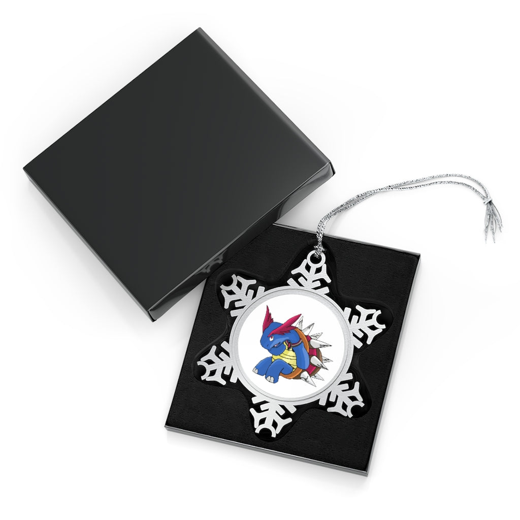 Squirtois Pewter Snowflake Ornament with silver-toned hanging string, showcasing intricate snowflake design.