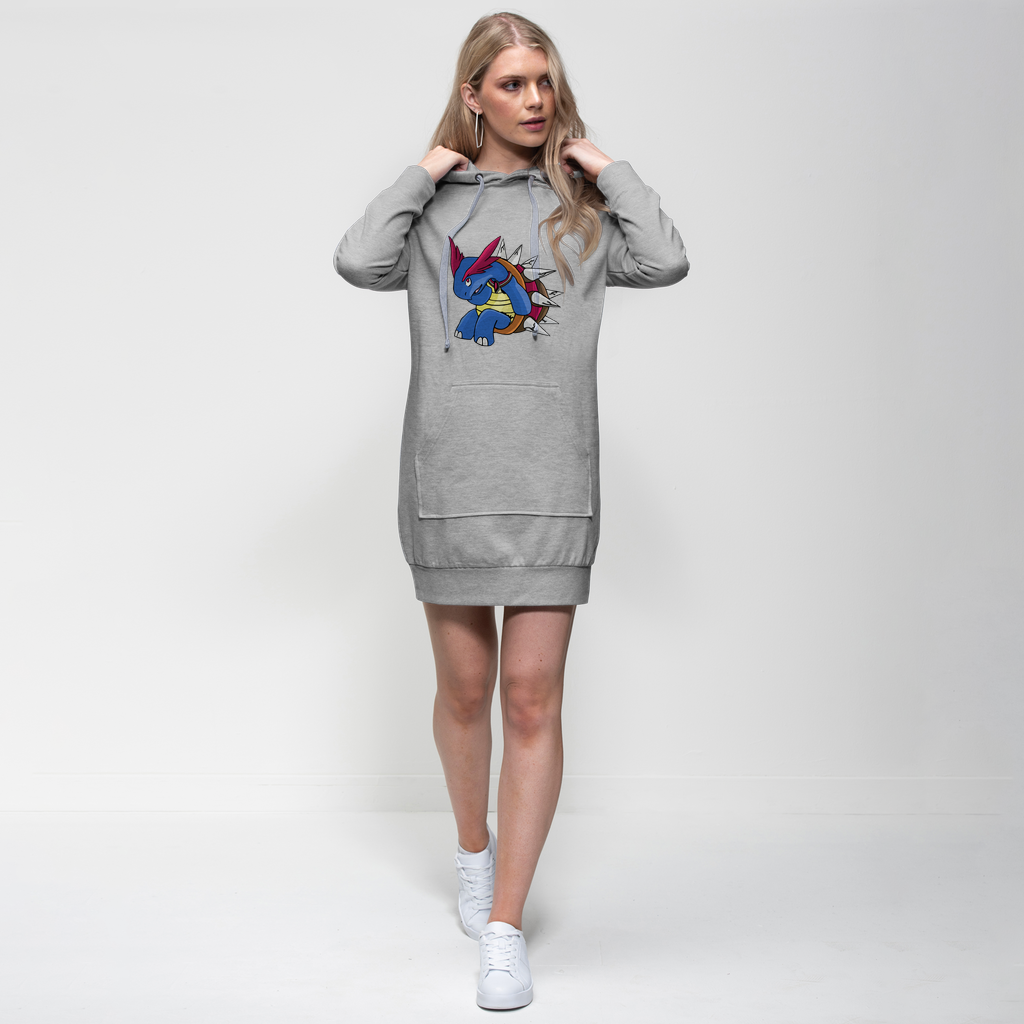 Squirtois Premium Adult Hoodie Dress in various colors, showcasing its relaxed fit, hood, and kangaroo pouch pocket.