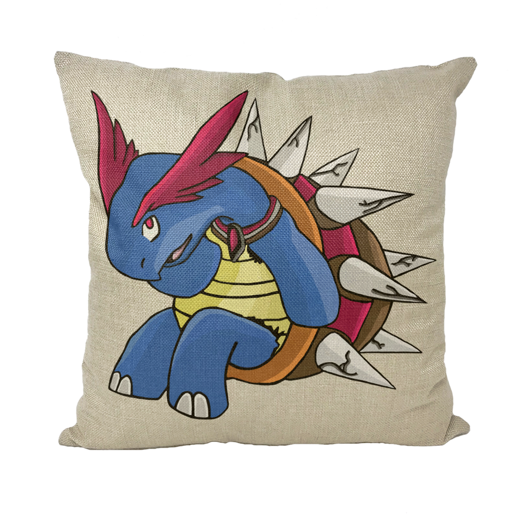 Squirtois Throw Pillows in various styles including linen, canvas, and suede, showcasing their vibrant colors and textures.