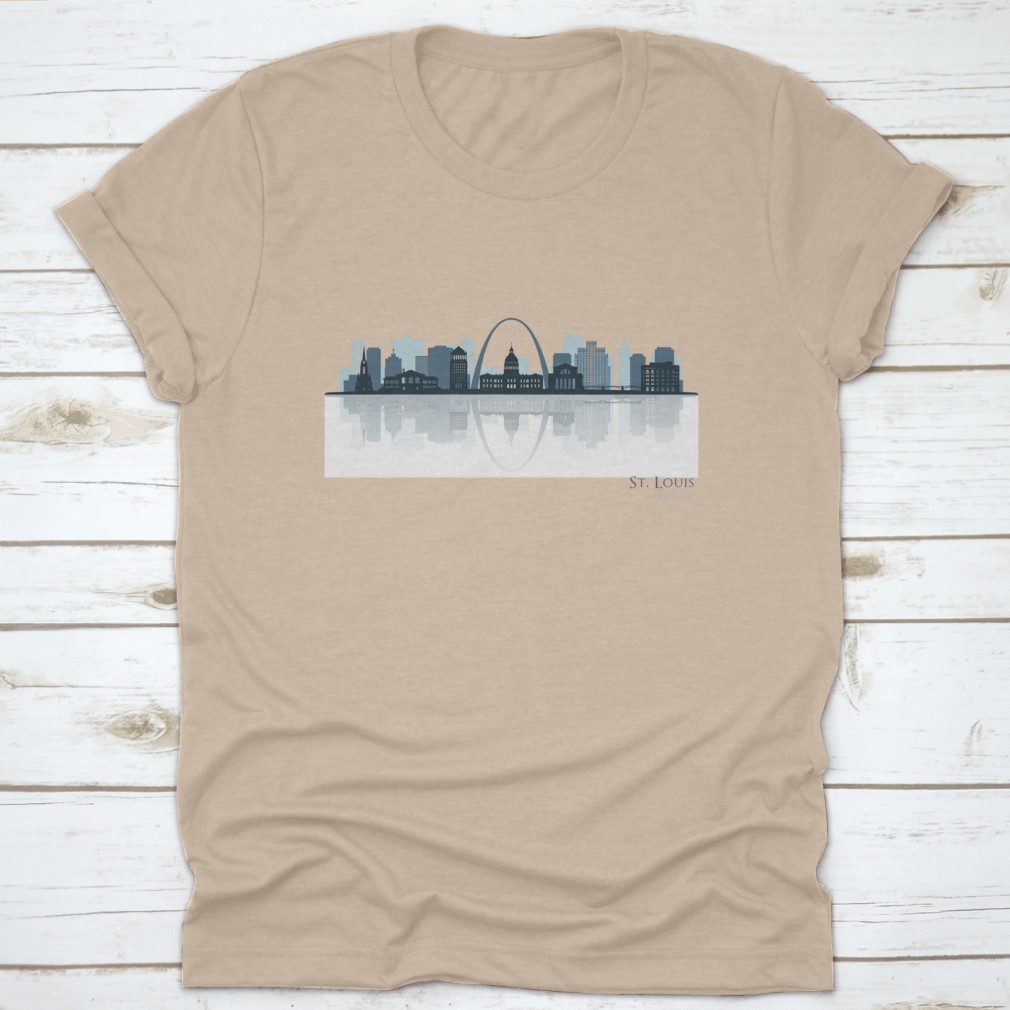 St Louis Skyline Silhouette t-shirt featuring a reflective design, showcasing the iconic city skyline in a stylish and comfortable fit.