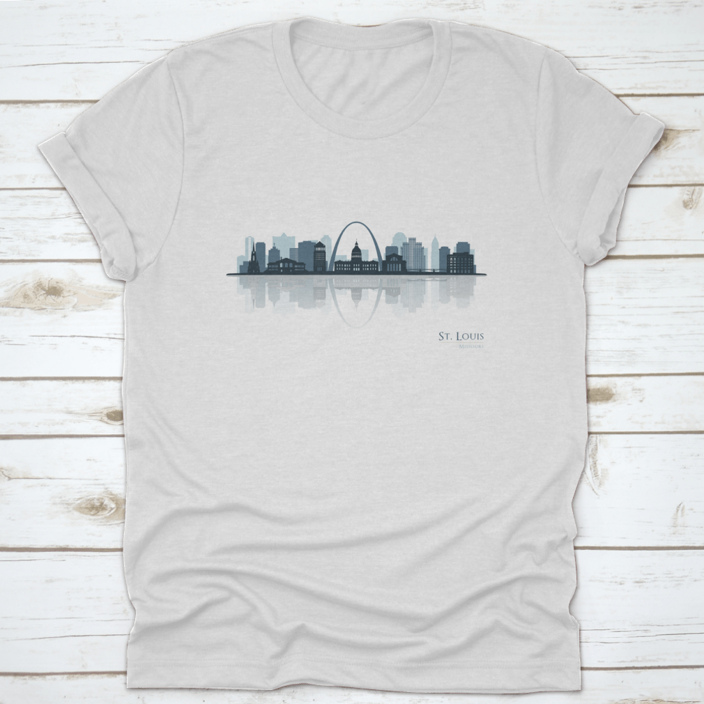 St Louis Skyline Silhouette t-shirt featuring a reflective design, showcasing the iconic city skyline in a stylish and comfortable fit.