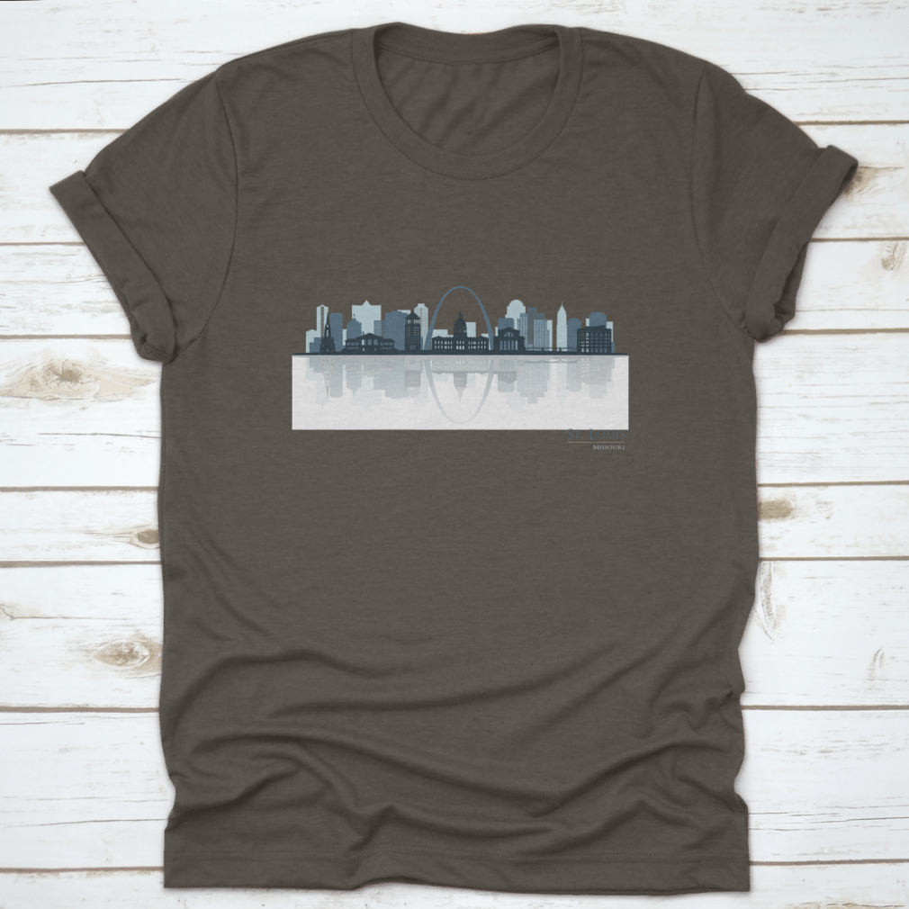 St Louis Skyline Silhouette t-shirt featuring a reflective design, showcasing the iconic city skyline in a stylish and comfortable fit.