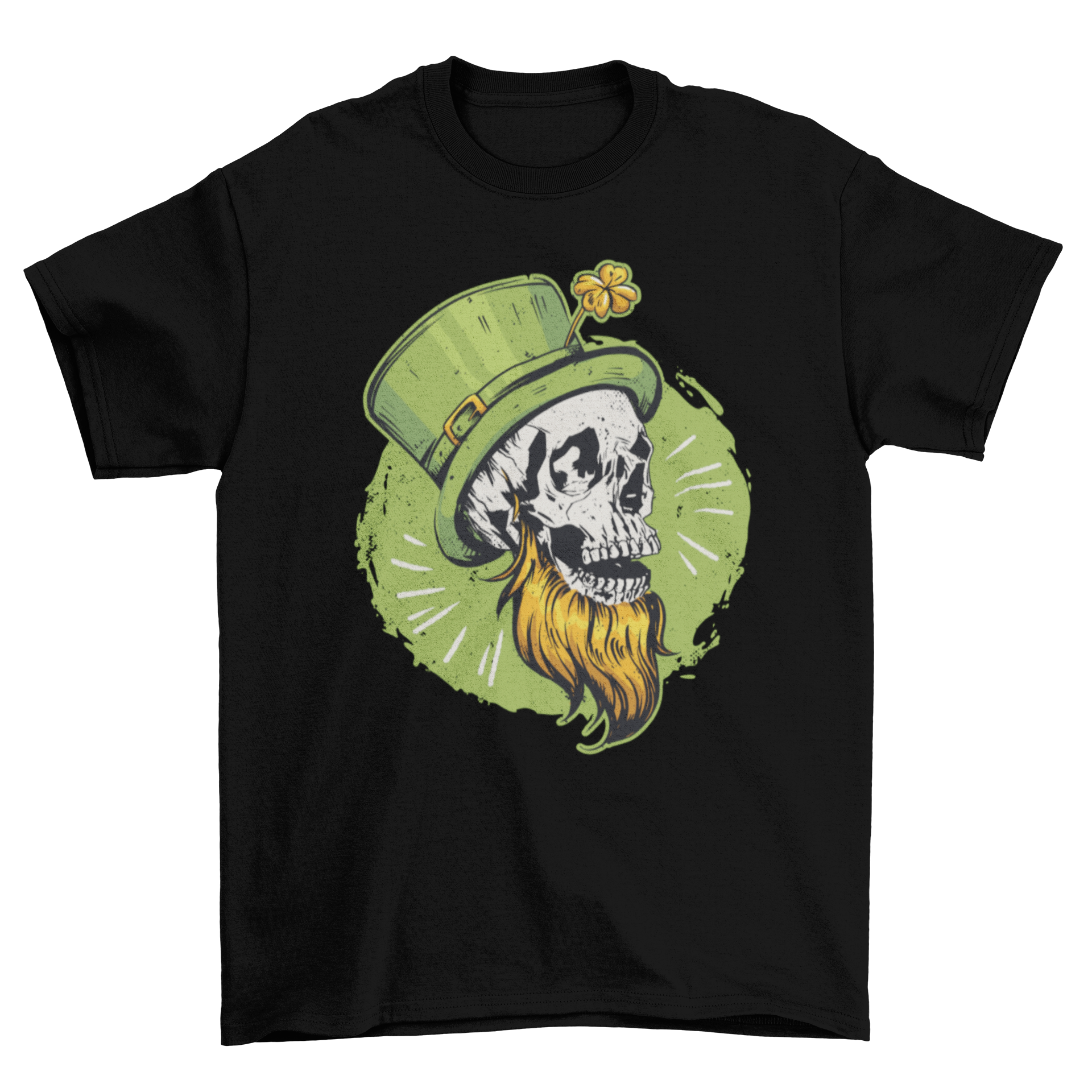 St. Patrick's Day skull t-shirt featuring a skull wearing a green Irish hat, perfect for festive celebrations.