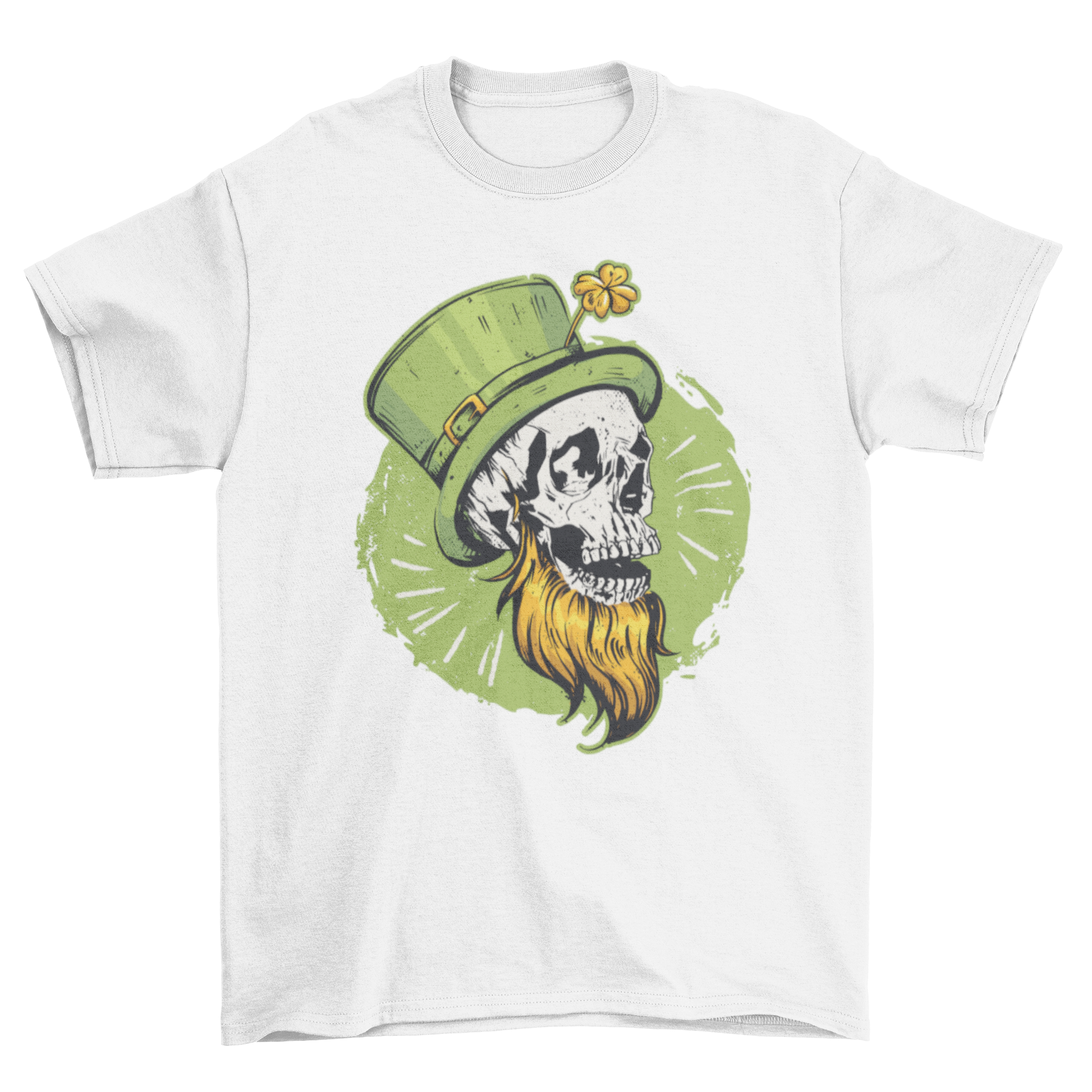 St. Patrick's Day skull t-shirt featuring a skull wearing a green Irish hat, perfect for festive celebrations.