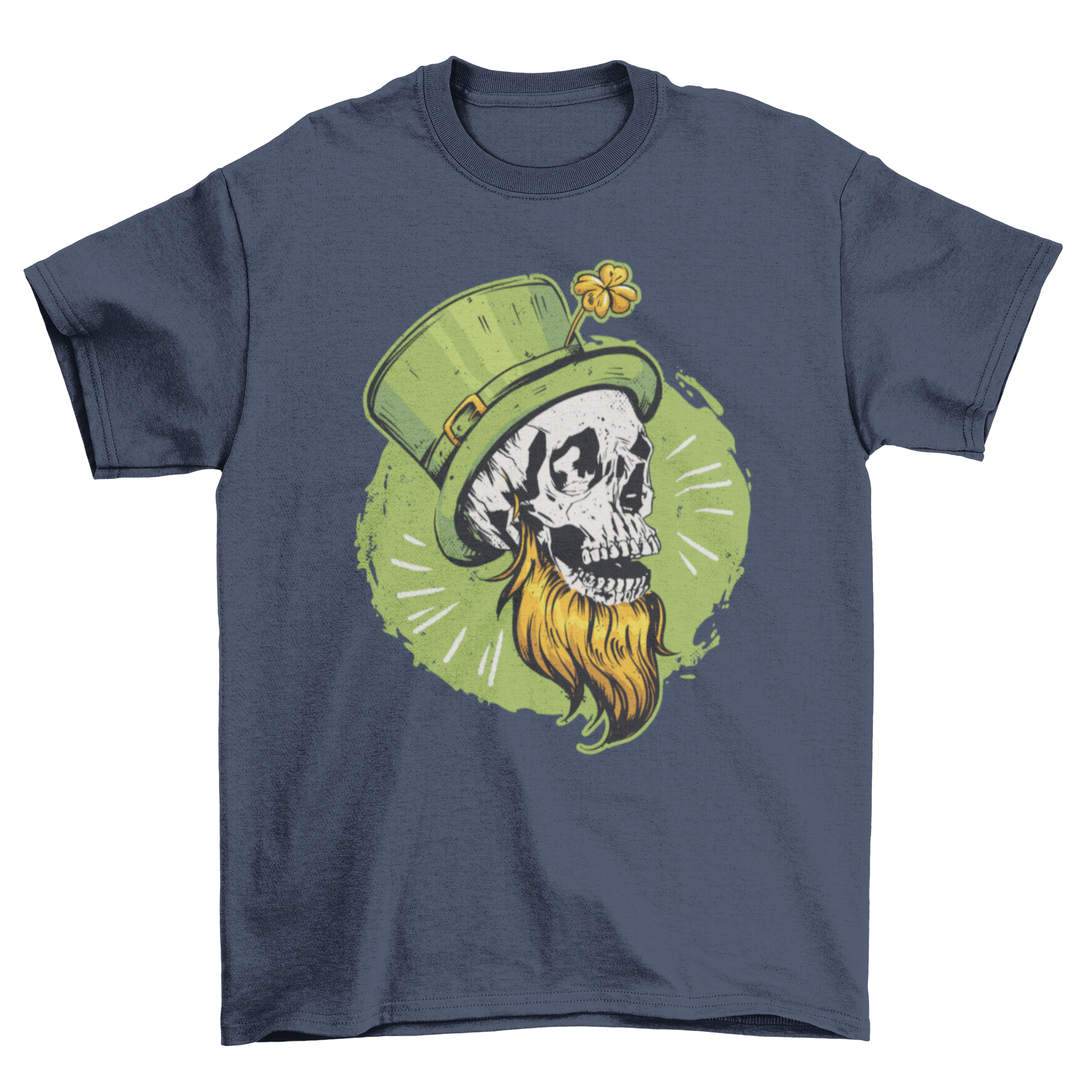 St. Patrick's Day skull t-shirt featuring a skull wearing a green Irish hat, perfect for festive celebrations.