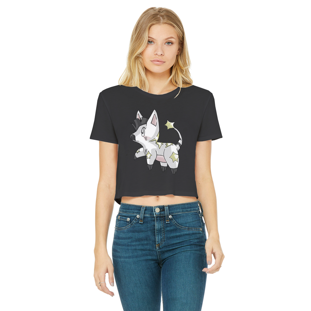 Stalze Classic Women's Cropped Raw Edge T-Shirt featuring a round neck, short sleeves, and a raw edge cut hem in a stylish design.