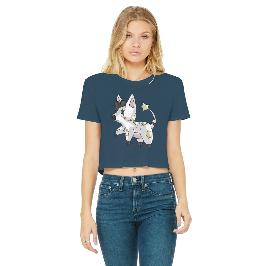 Stalze Classic Women's Cropped Raw Edge T-Shirt featuring a round neck, short sleeves, and a raw edge cut hem in a stylish design.