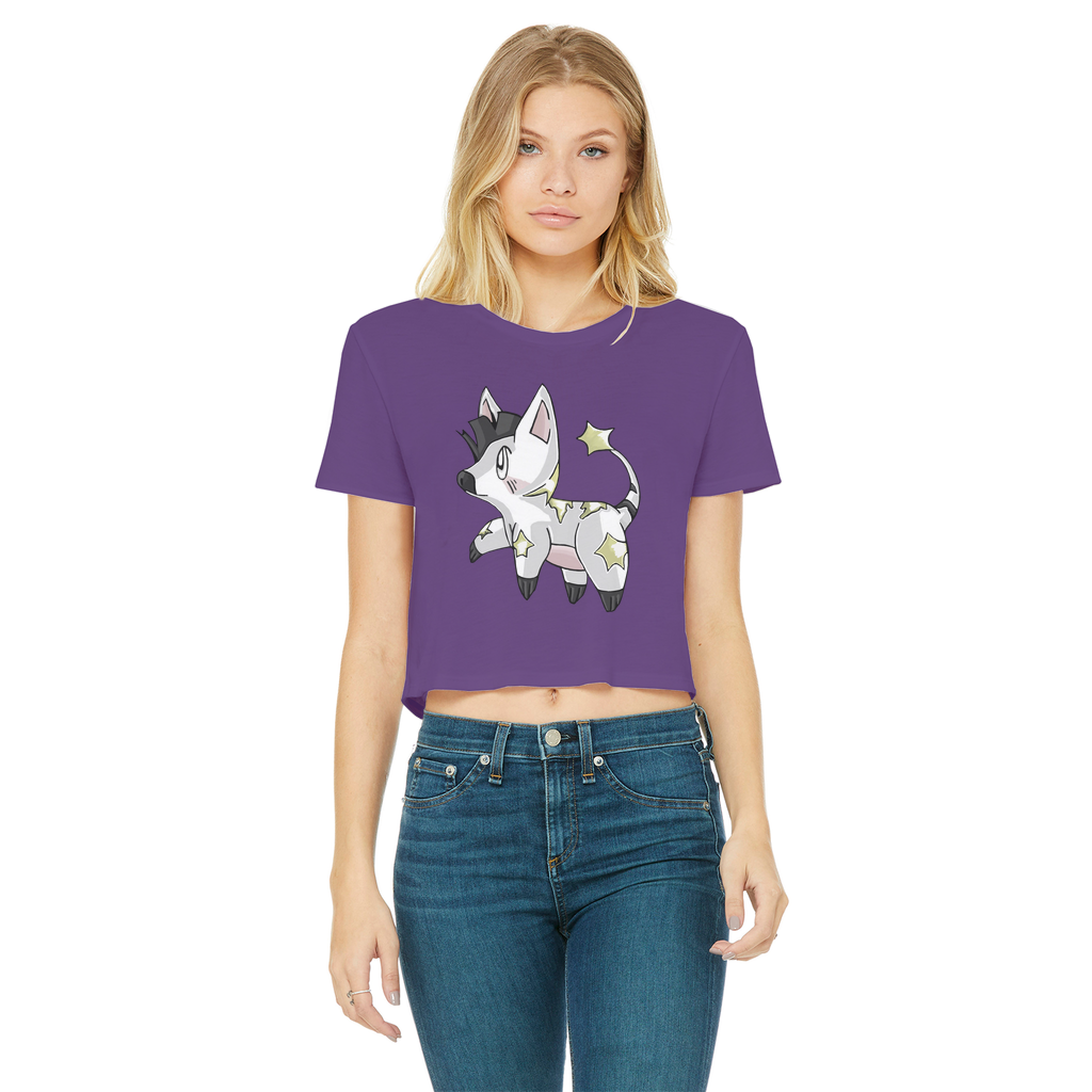 Stalze Classic Women's Cropped Raw Edge T-Shirt featuring a round neck, short sleeves, and a raw edge cut hem in a stylish design.