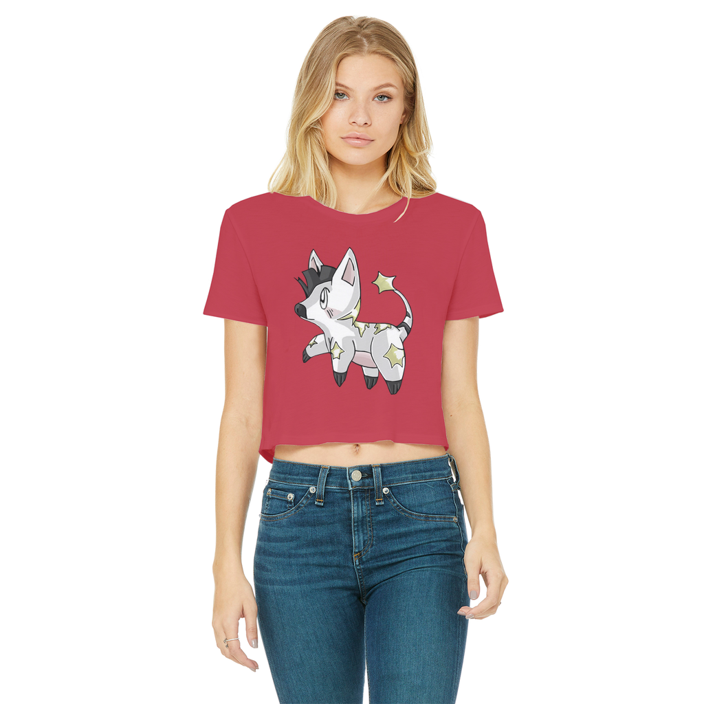 Stalze Classic Women's Cropped Raw Edge T-Shirt featuring a round neck, short sleeves, and a raw edge cut hem in a stylish design.