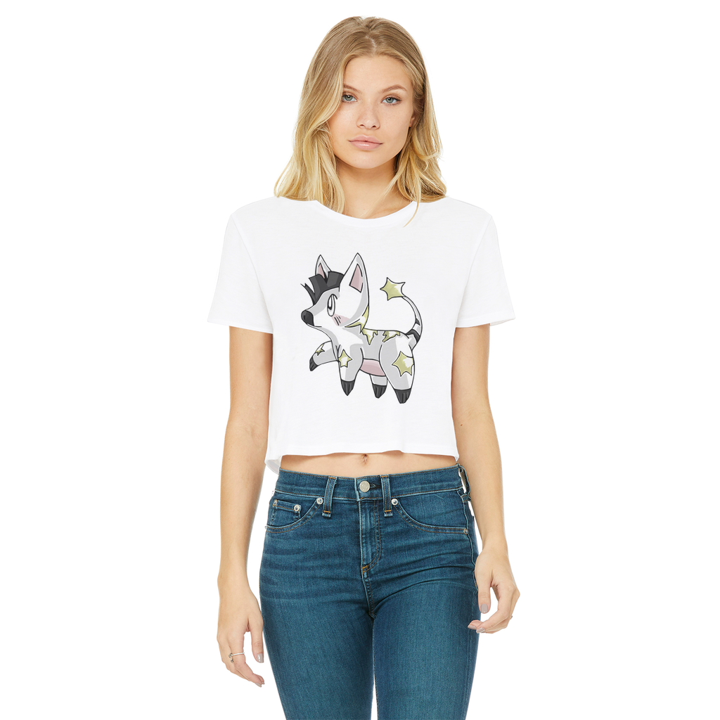 Stalze Classic Women's Cropped Raw Edge T-Shirt featuring a round neck, short sleeves, and a raw edge cut hem in a stylish design.