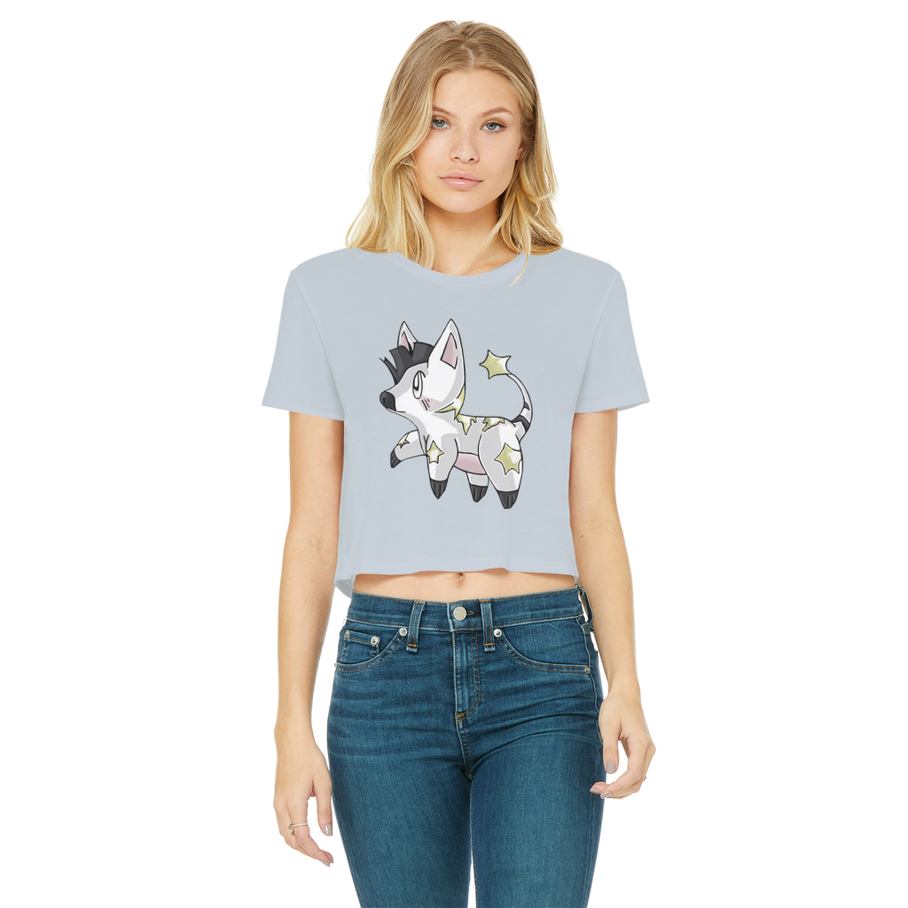 Stalze Classic Women's Cropped Raw Edge T-Shirt featuring a round neck, short sleeves, and a raw edge cut hem in a stylish design.