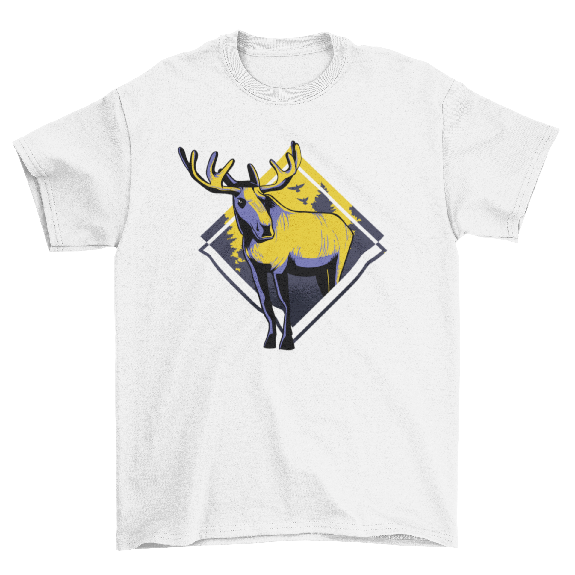 A stylish Standing Moose T-Shirt featuring a detailed illustration of a moose standing upright, perfect for nature lovers.