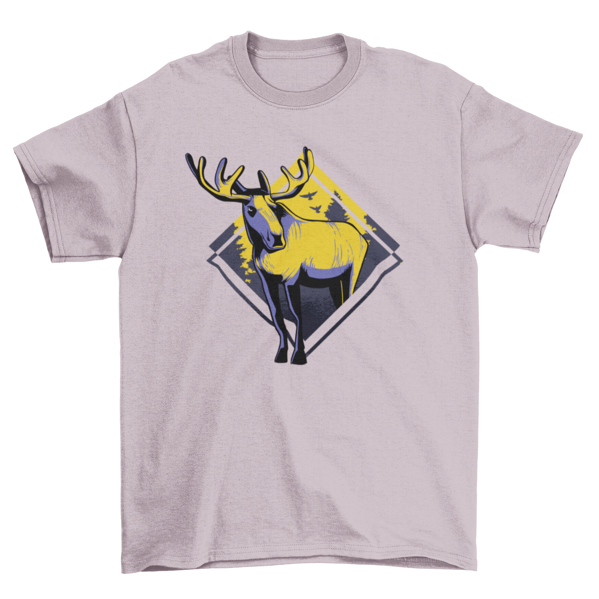 A stylish Standing Moose T-Shirt featuring a detailed illustration of a moose standing upright, perfect for nature lovers.