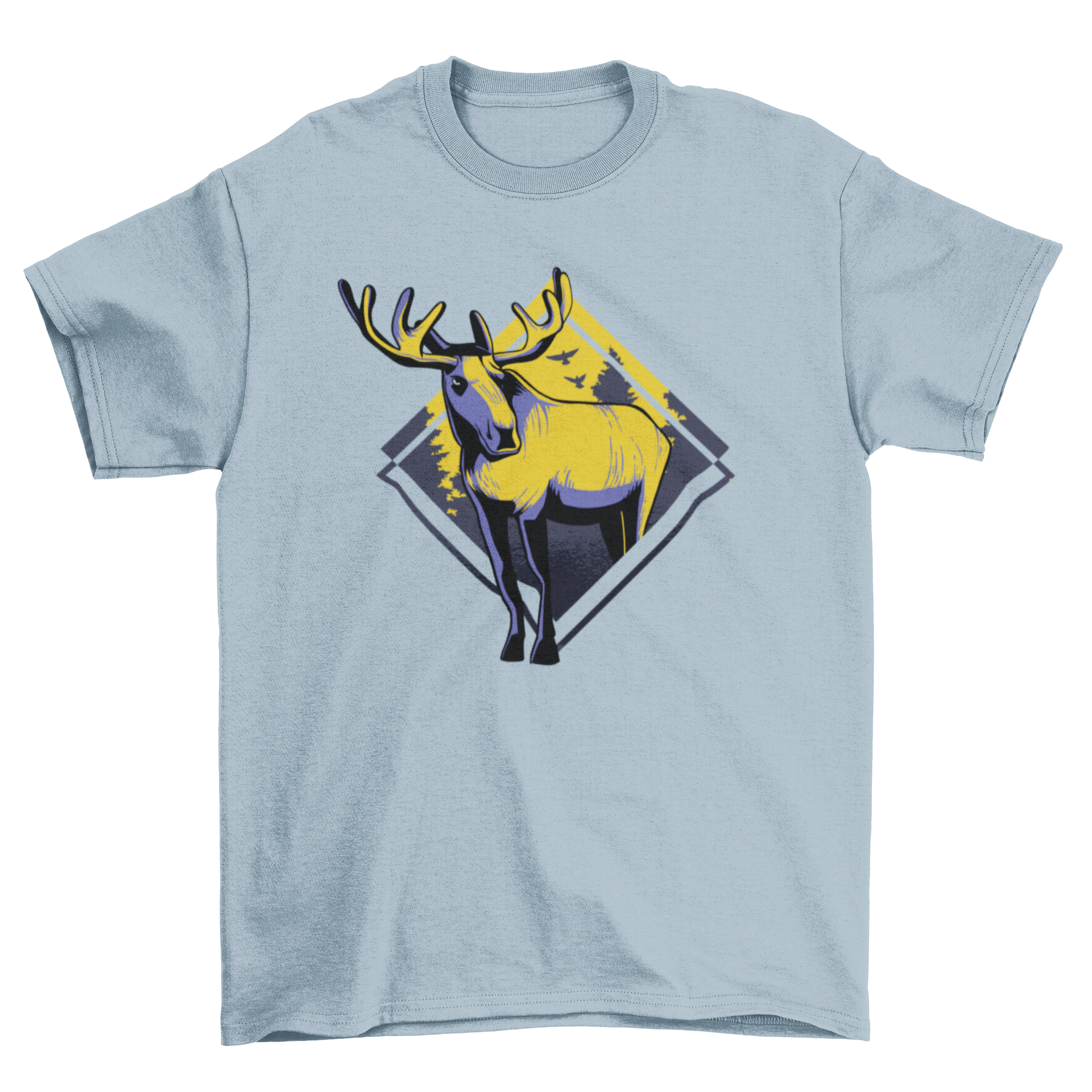 A stylish Standing Moose T-Shirt featuring a detailed illustration of a moose standing upright, perfect for nature lovers.