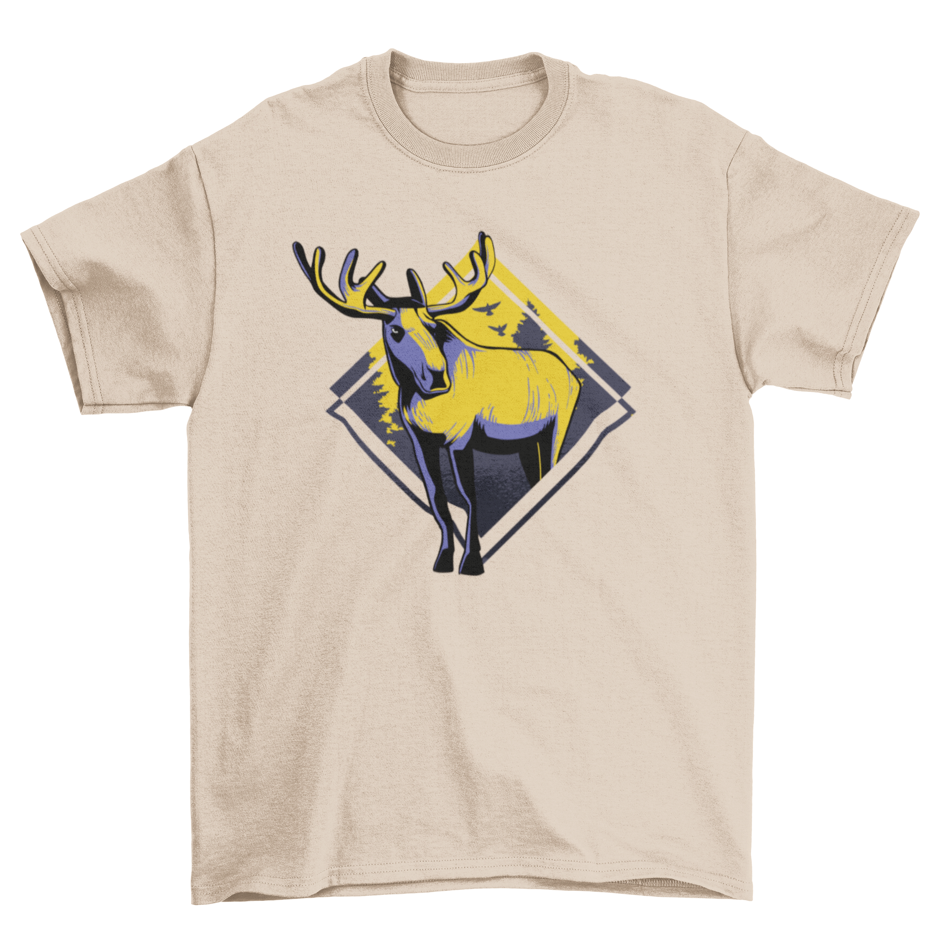 A stylish Standing Moose T-Shirt featuring a detailed illustration of a moose standing upright, perfect for nature lovers.