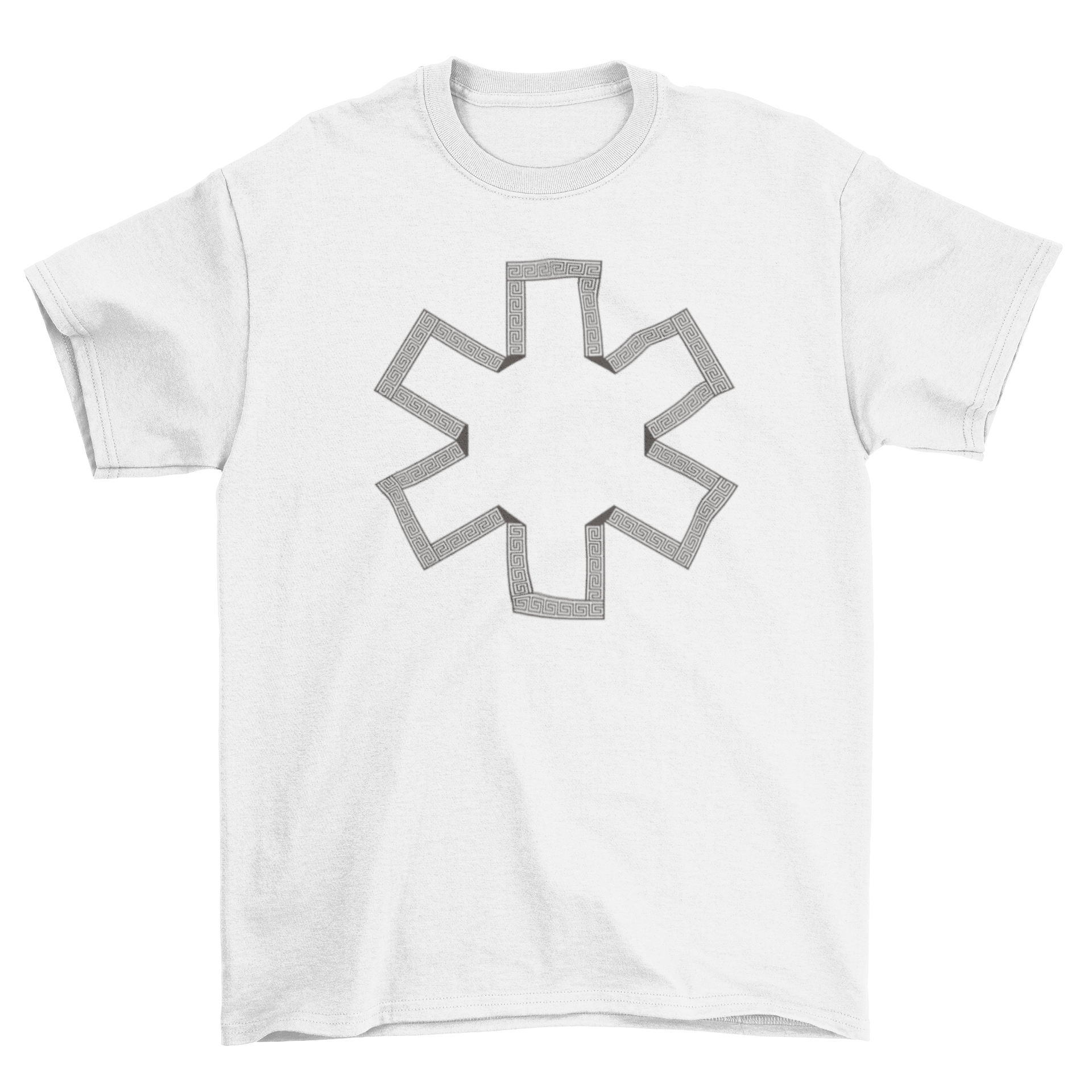 Stylish t-shirt featuring the Star of Life emblem in white, surrounded by a unique pattern.