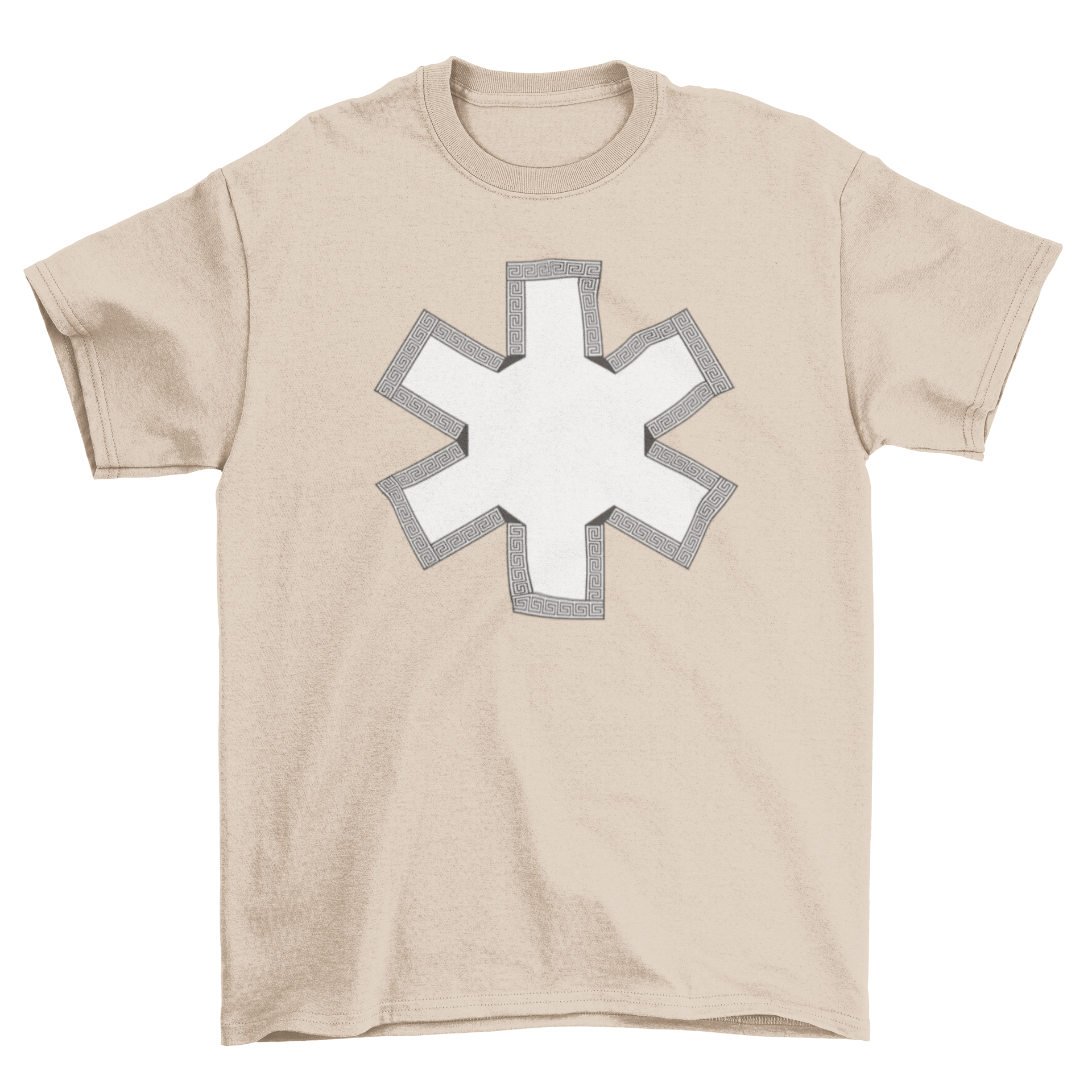 Stylish t-shirt featuring the Star of Life emblem in white, surrounded by a unique pattern.