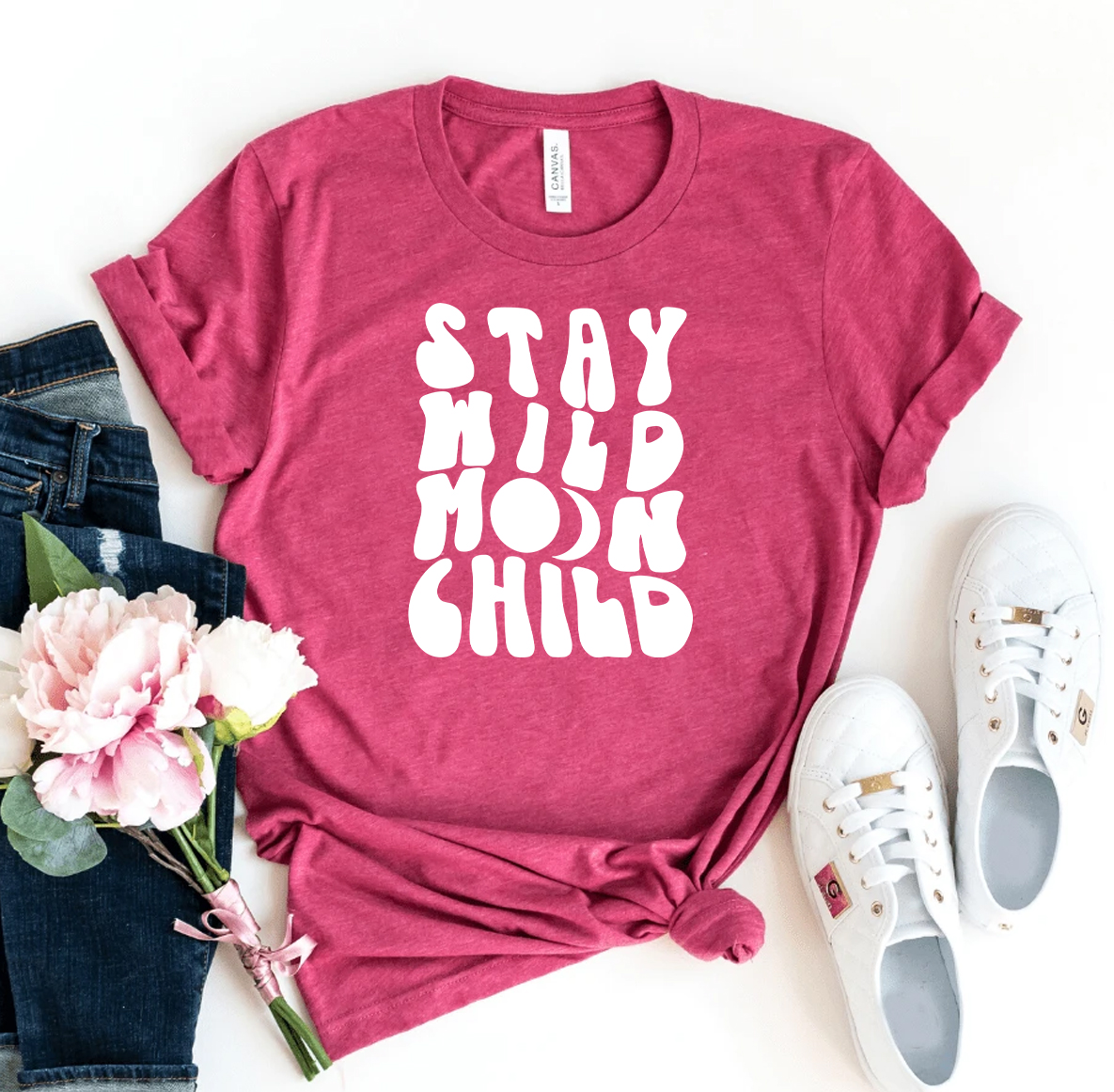 Stay Wild Moon Child T-shirt made from premium ring spun cotton with a stylish design and soft textile flex print.