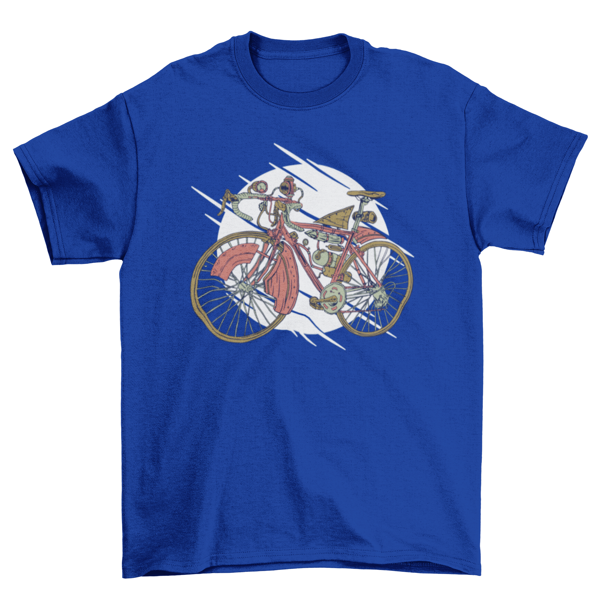 A stylish steampunk bike transport t-shirt featuring intricate design elements inspired by Victorian aesthetics and modern cycling.