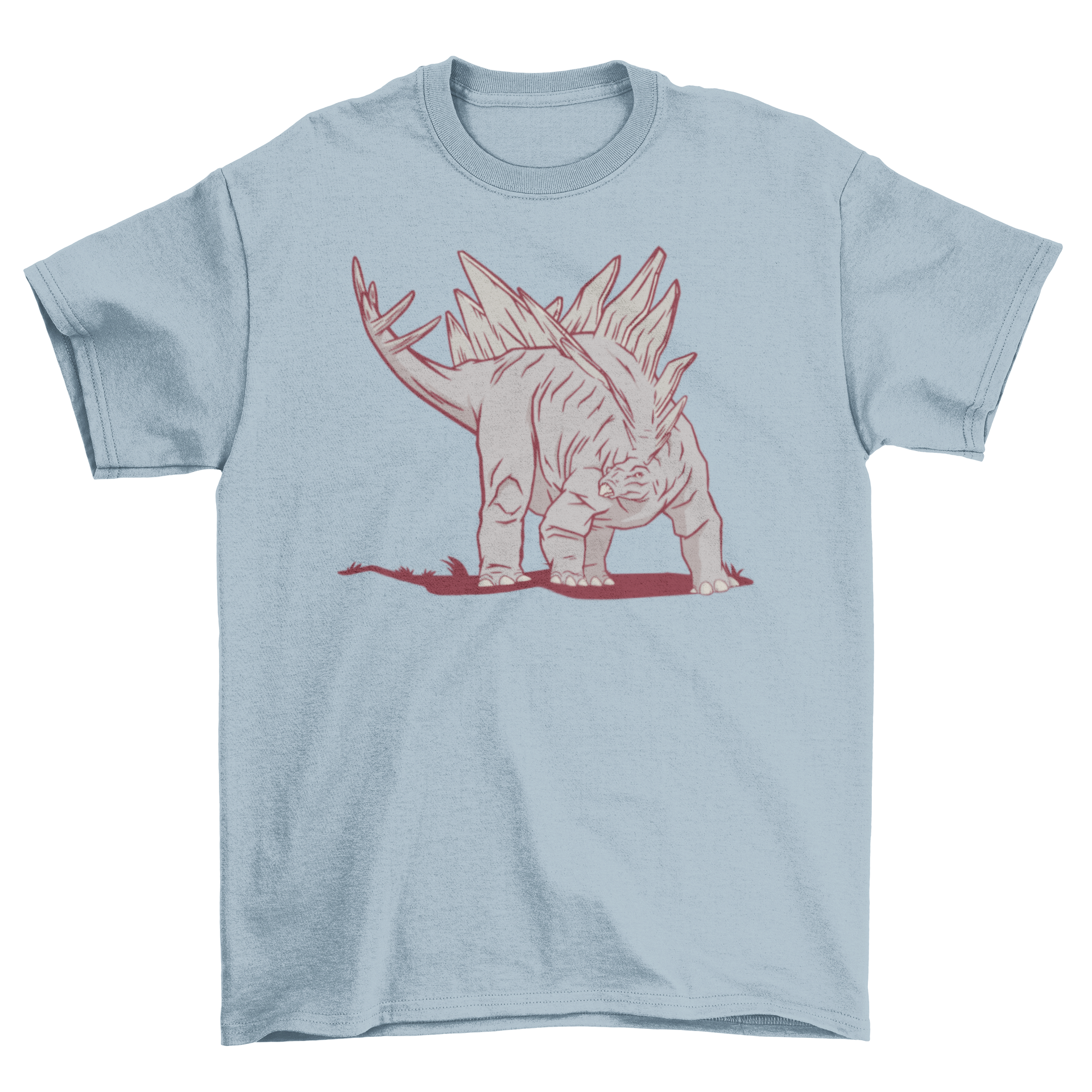 A vibrant Stegosaurus dinosaur illustration on a stylish t-shirt, perfect for dinosaur enthusiasts.