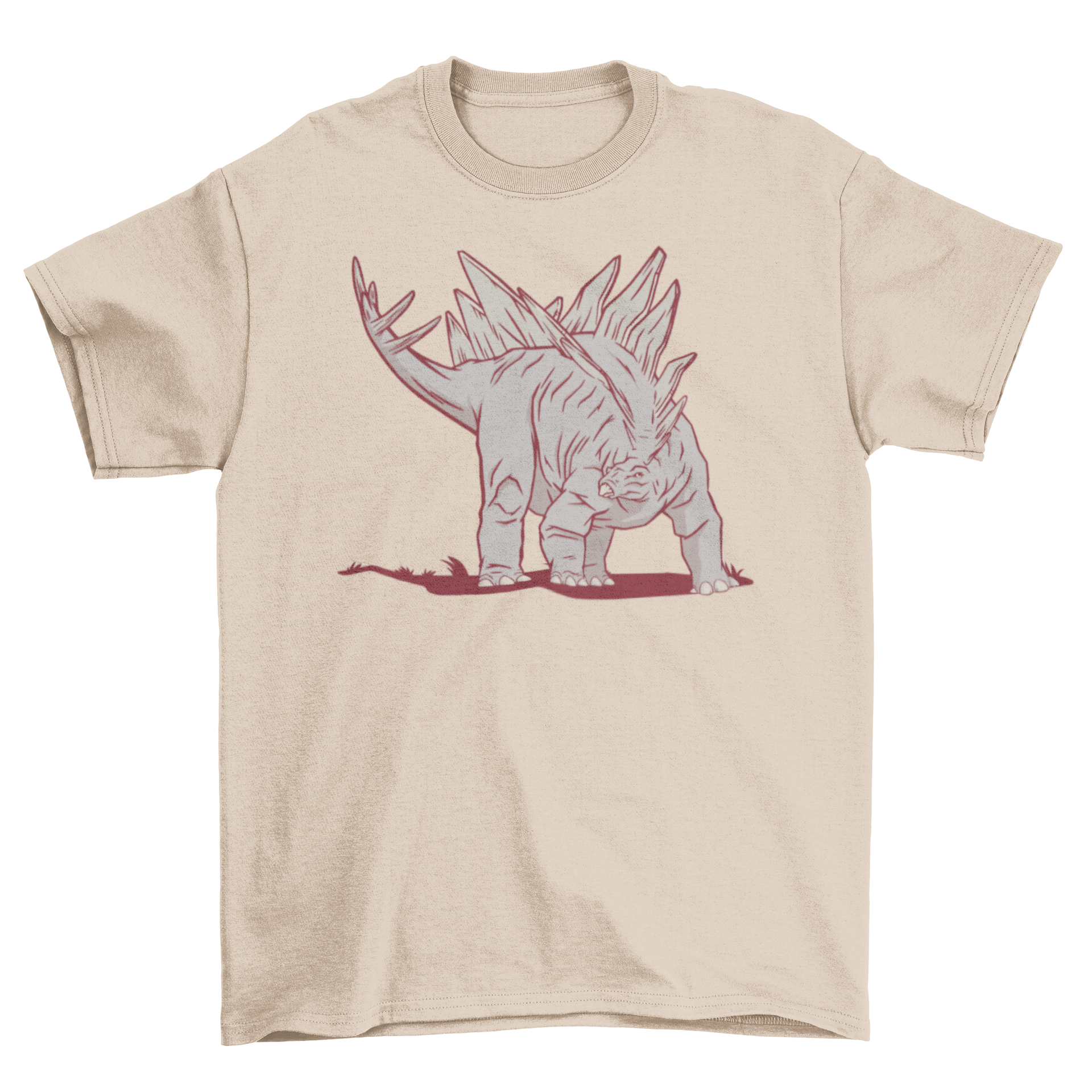 A vibrant Stegosaurus dinosaur illustration on a stylish t-shirt, perfect for dinosaur enthusiasts.