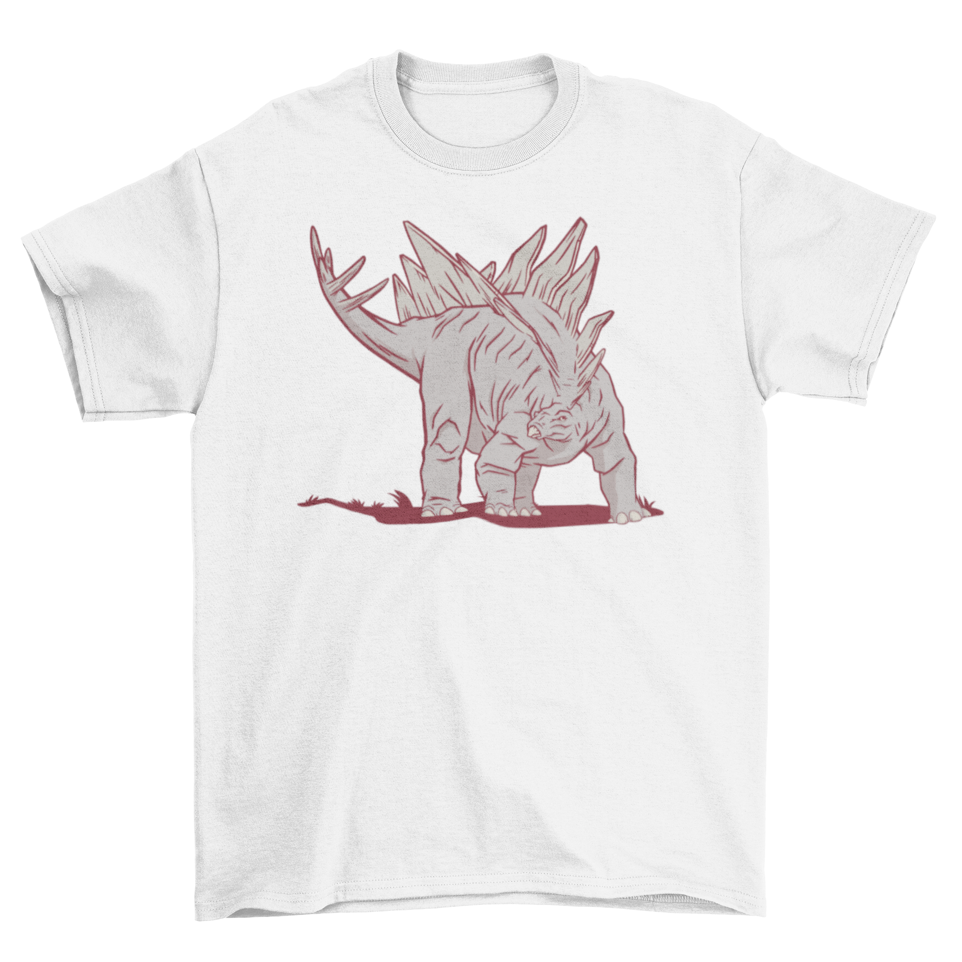 A vibrant Stegosaurus dinosaur illustration on a stylish t-shirt, perfect for dinosaur enthusiasts.