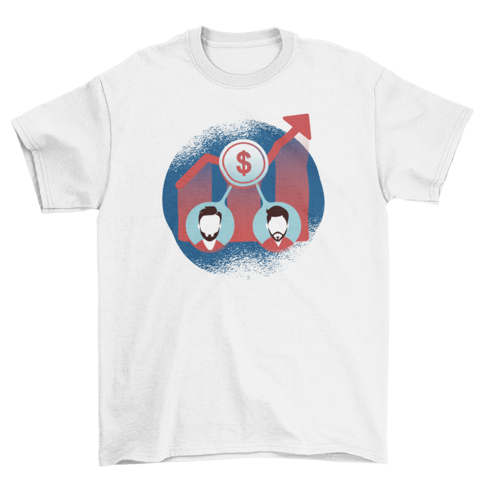 Stocks and Shareholders T-shirt featuring a growing graph and business men silhouettes, perfect for finance enthusiasts.