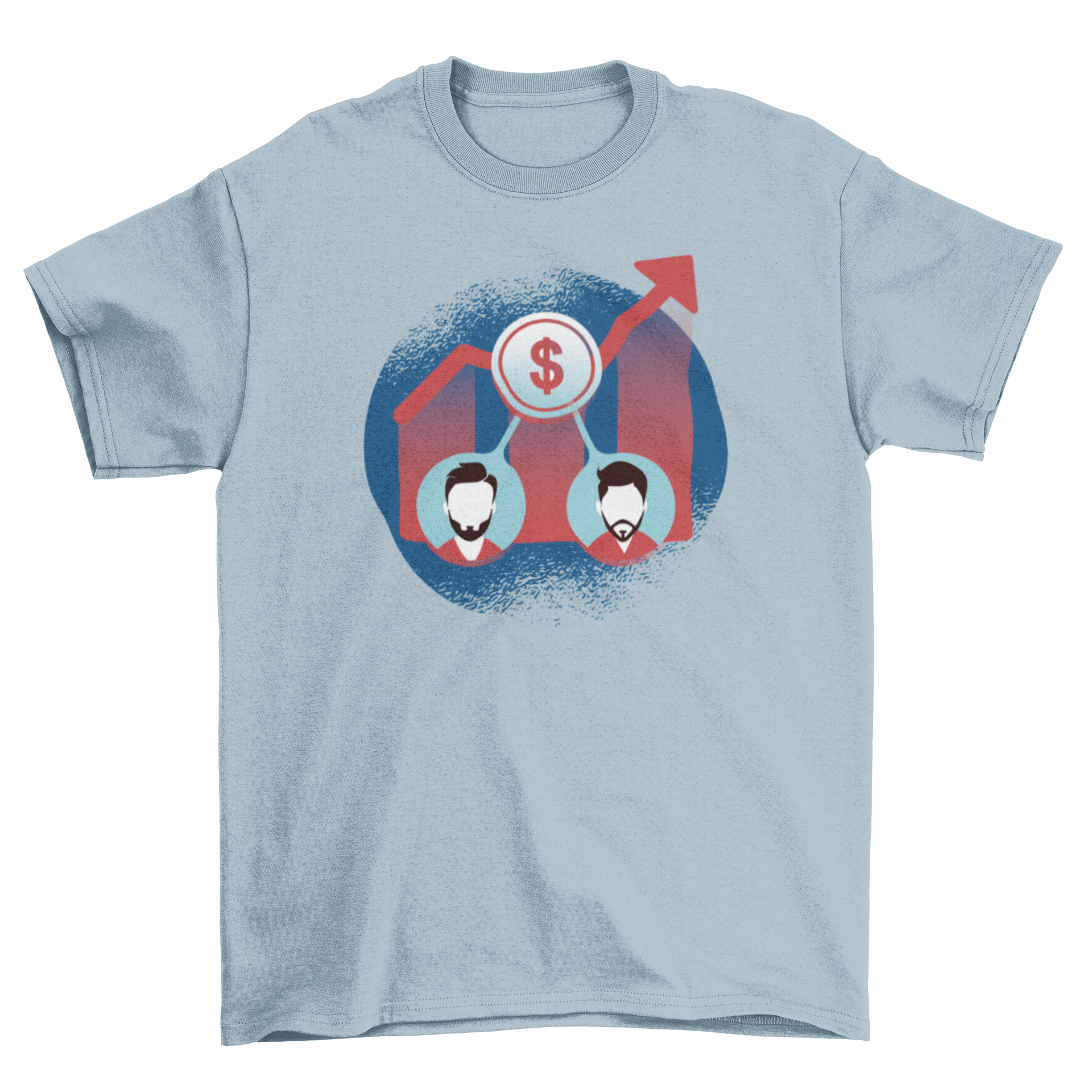 Stocks and Shareholders T-shirt featuring a growing graph and business men silhouettes, perfect for finance enthusiasts.