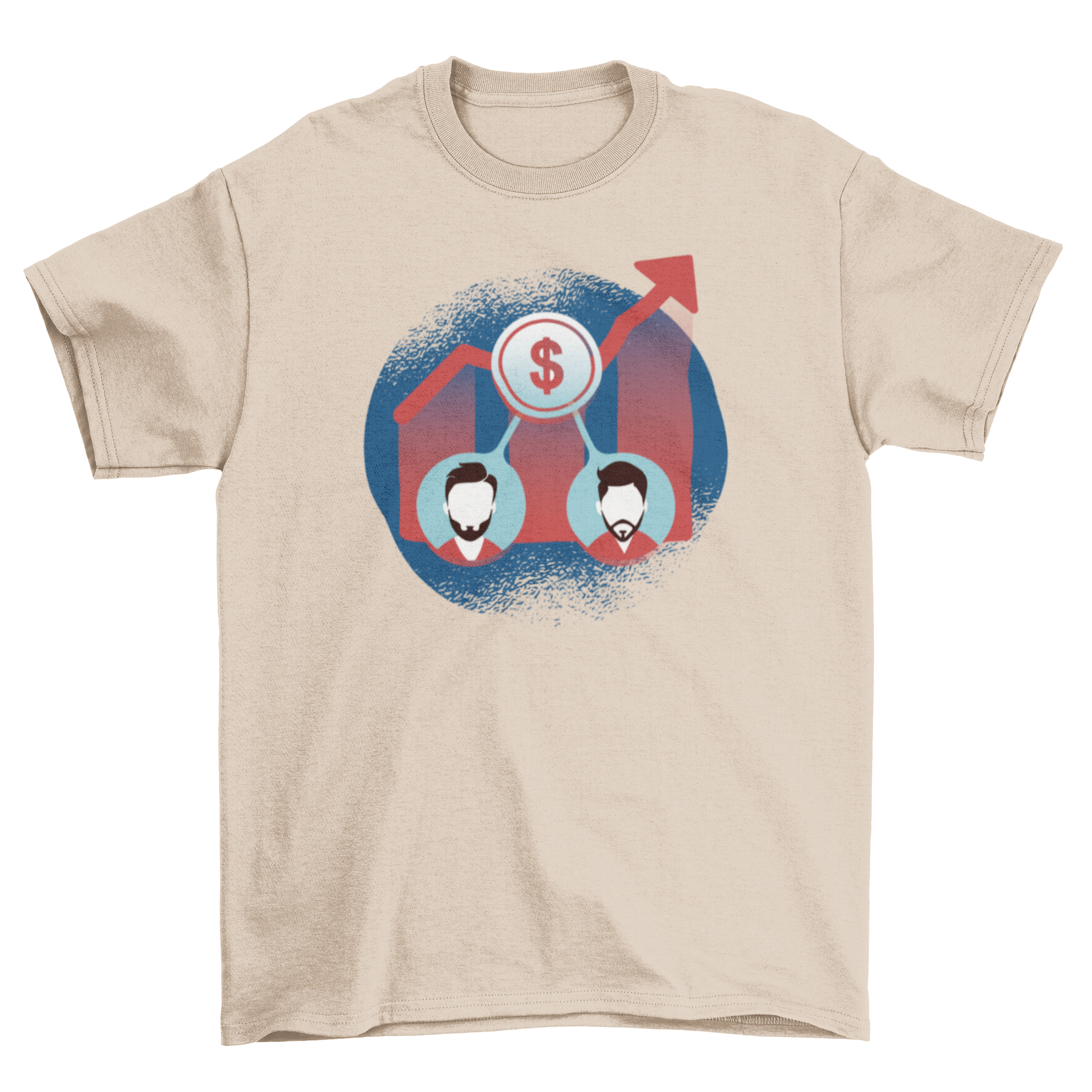 Stocks and Shareholders T-shirt featuring a growing graph and business men silhouettes, perfect for finance enthusiasts.