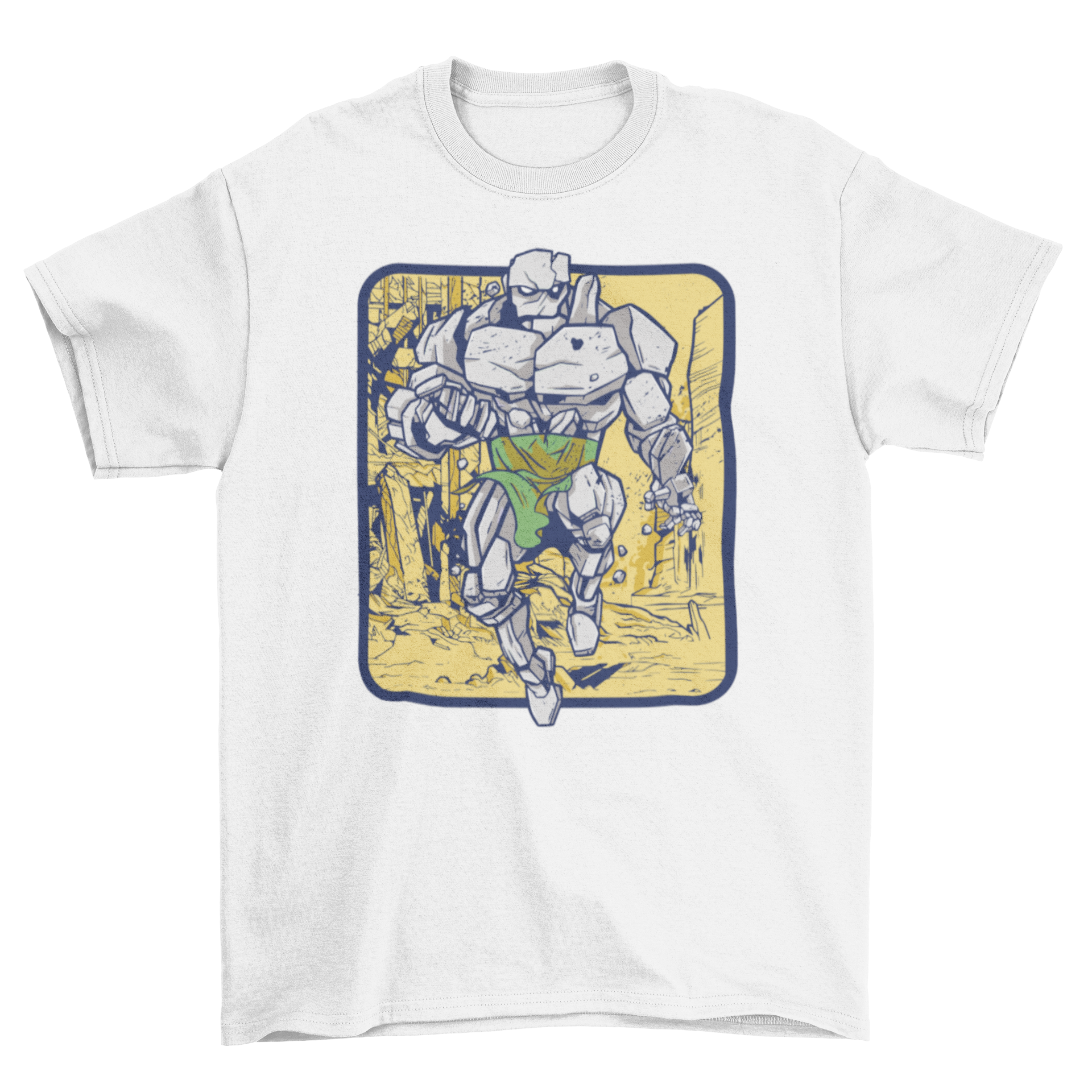 A stylish stone golem t-shirt featuring a detailed graphic of a stone golem, perfect for fantasy fans.