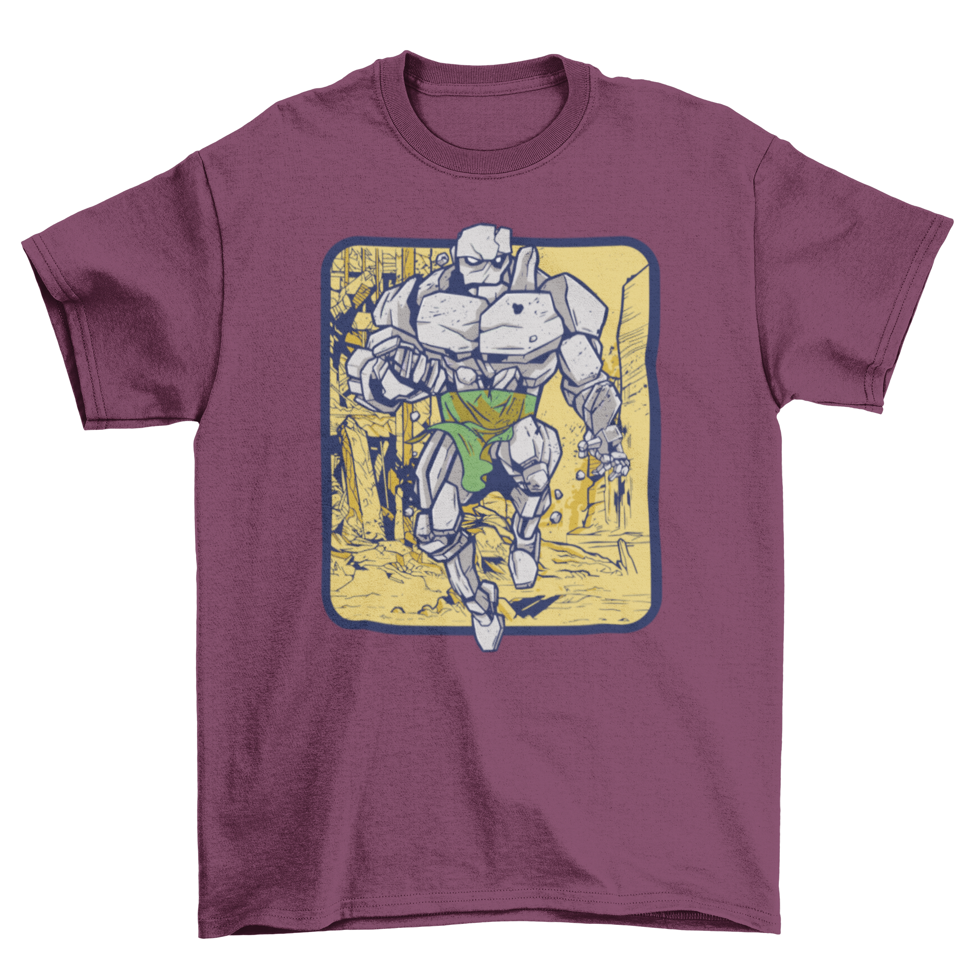 A stylish stone golem t-shirt featuring a detailed graphic of a stone golem, perfect for fantasy fans.