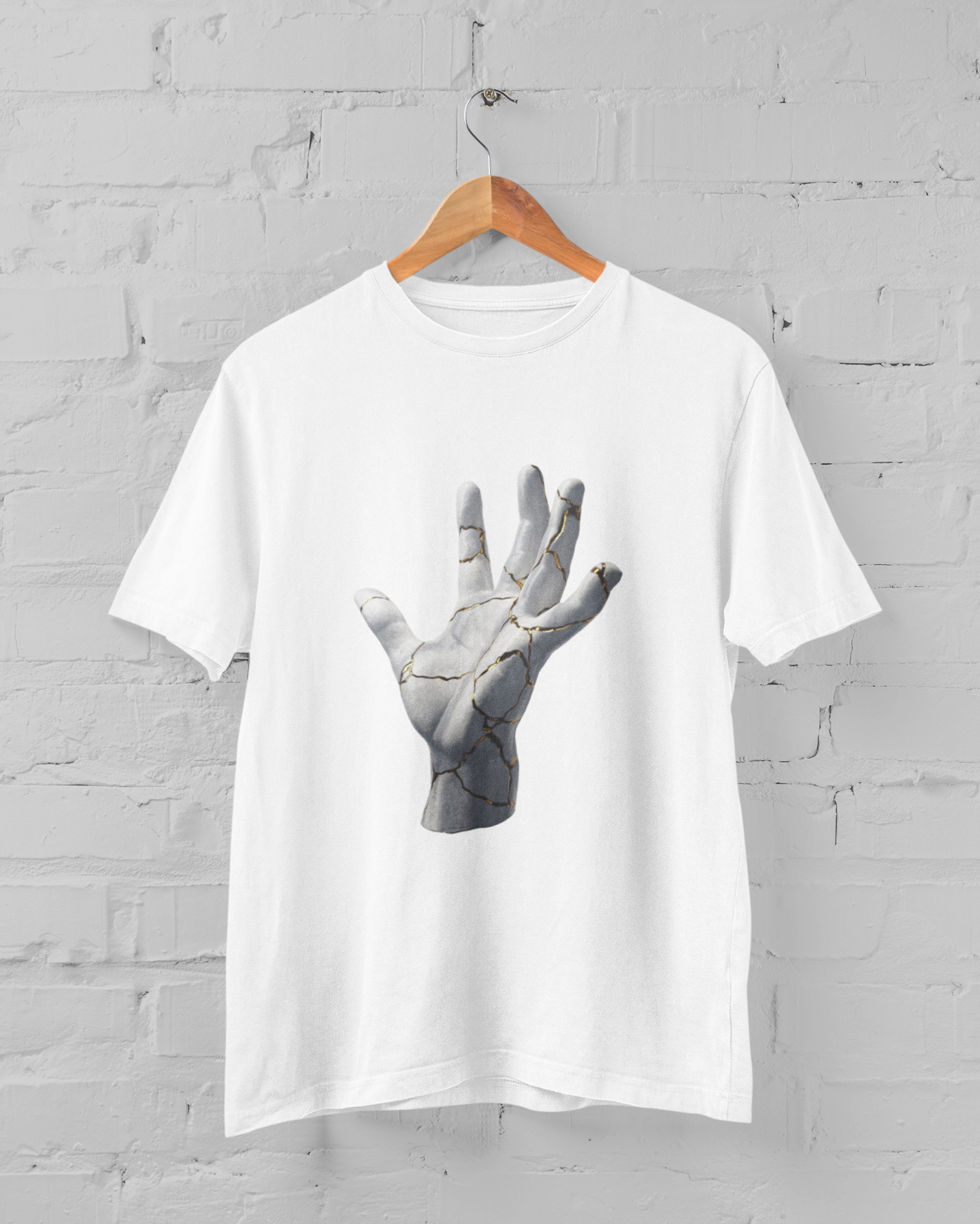 Stone hand unisex t-shirt made of durable cotton, featuring rolled-forward shoulders and fitted sleeves.