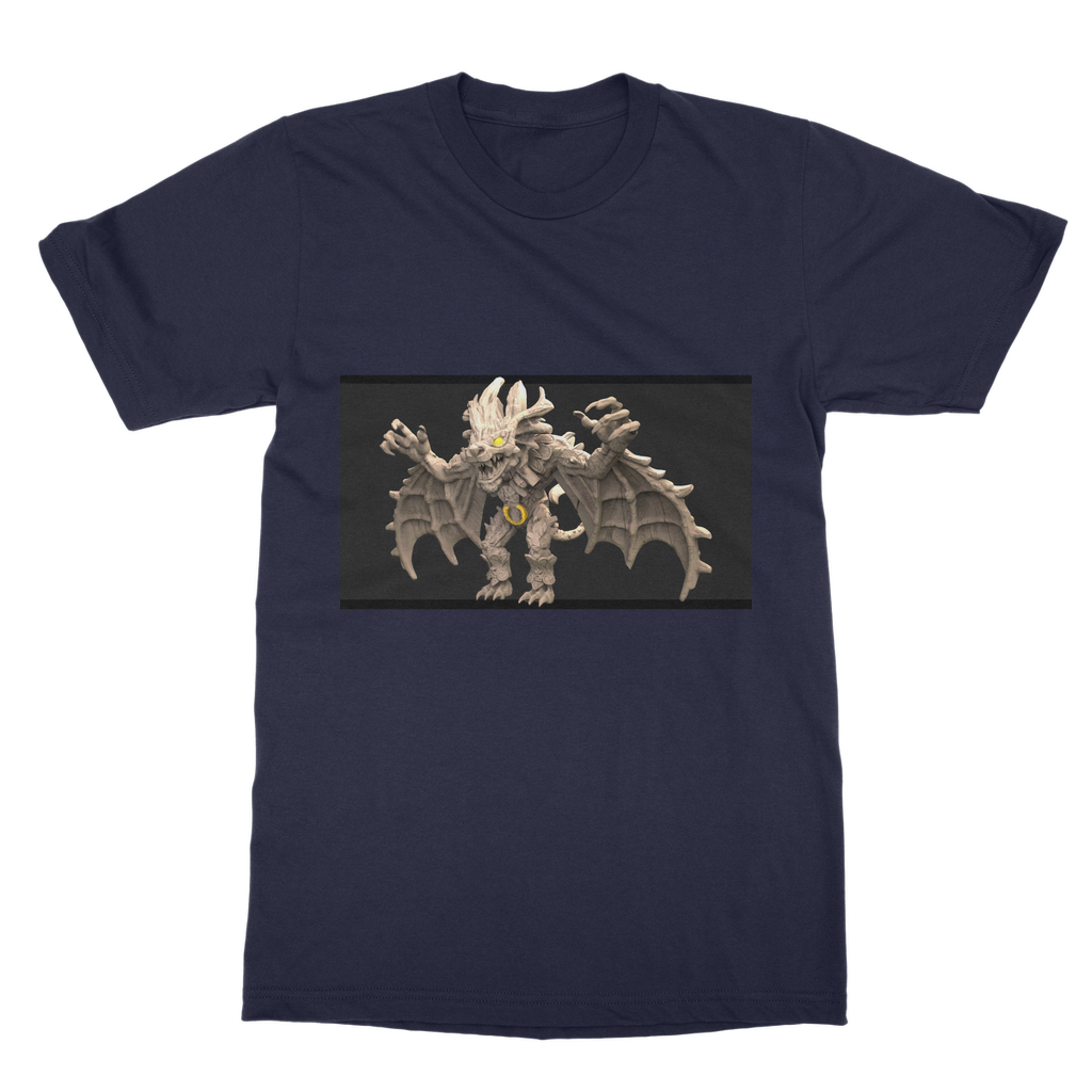 Stone Rock Creature Classic Adult T-Shirt in various colors, showcasing its soft fabric and round neck design.