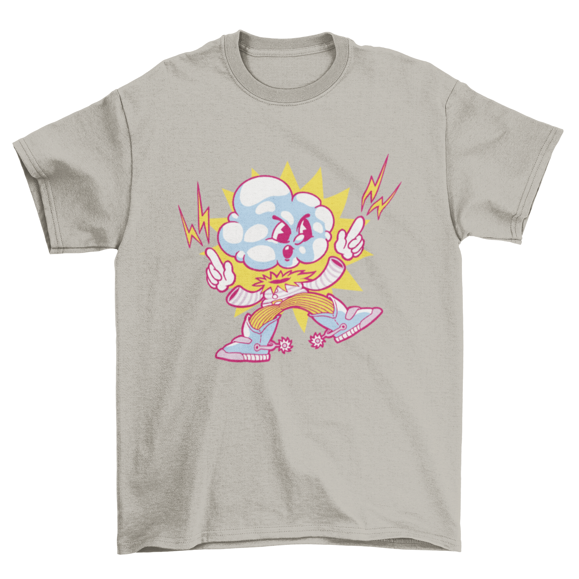 Stormy Character Cowboy Cloud T-Shirt featuring an angry cloud with lightning bolts design, perfect for casual wear.