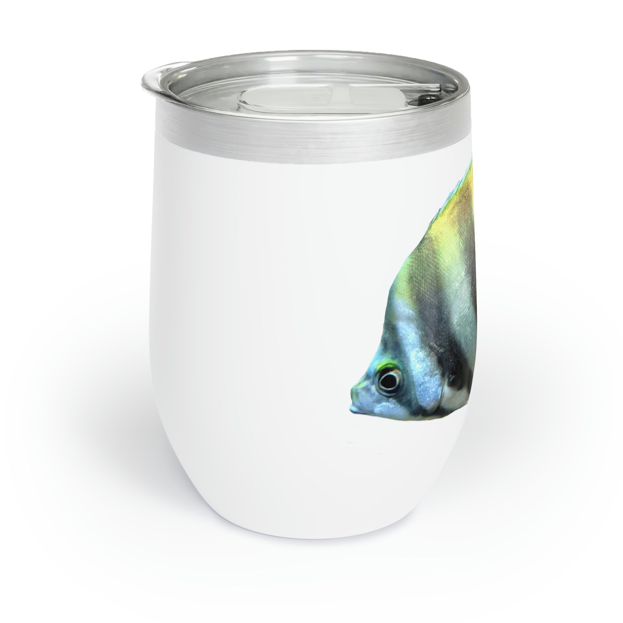 Striped Fish Chill Wine Tumbler in stainless steel with a stylish design, perfect for wine and other beverages.