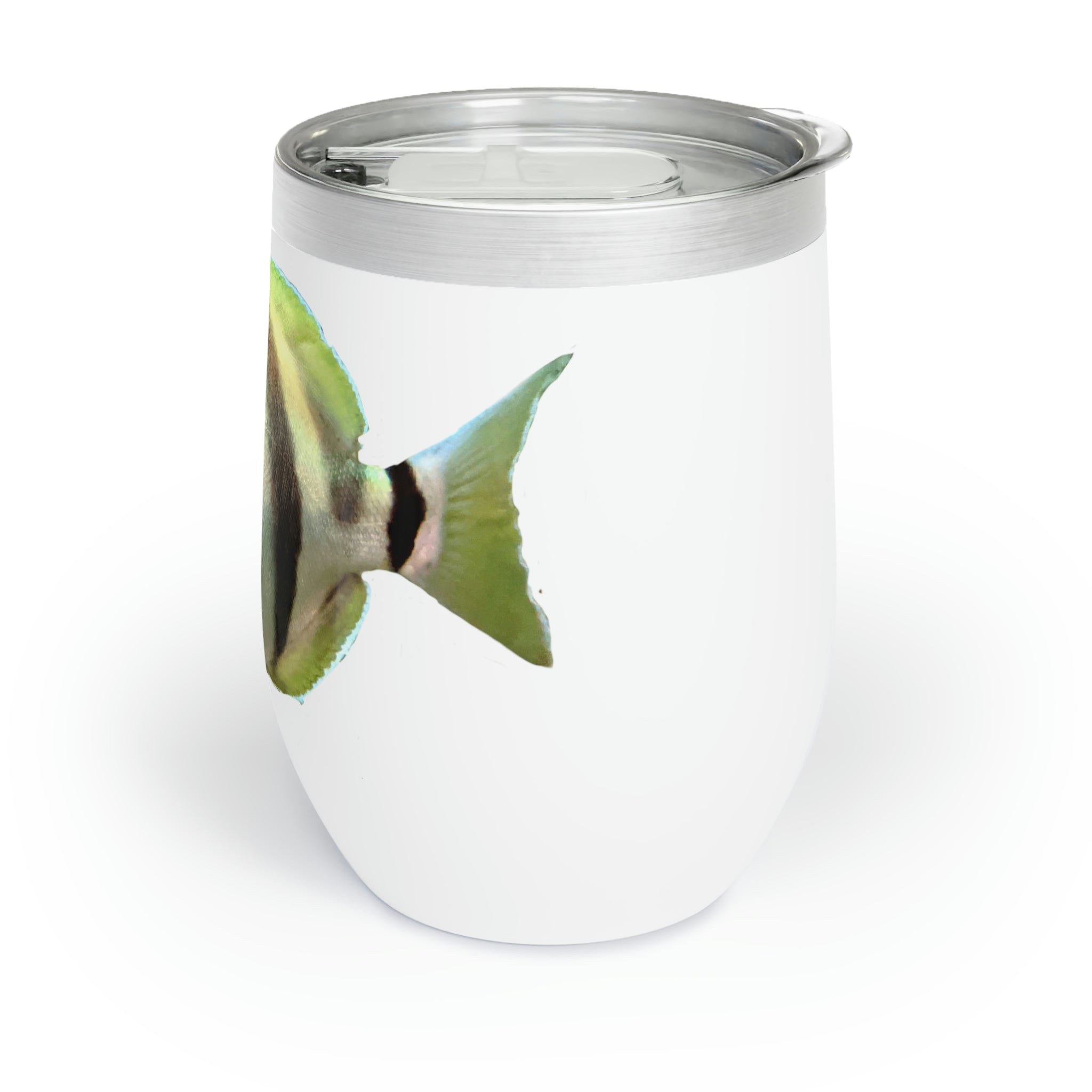 Striped Fish Chill Wine Tumbler in stainless steel with a stylish design, perfect for wine and other beverages.