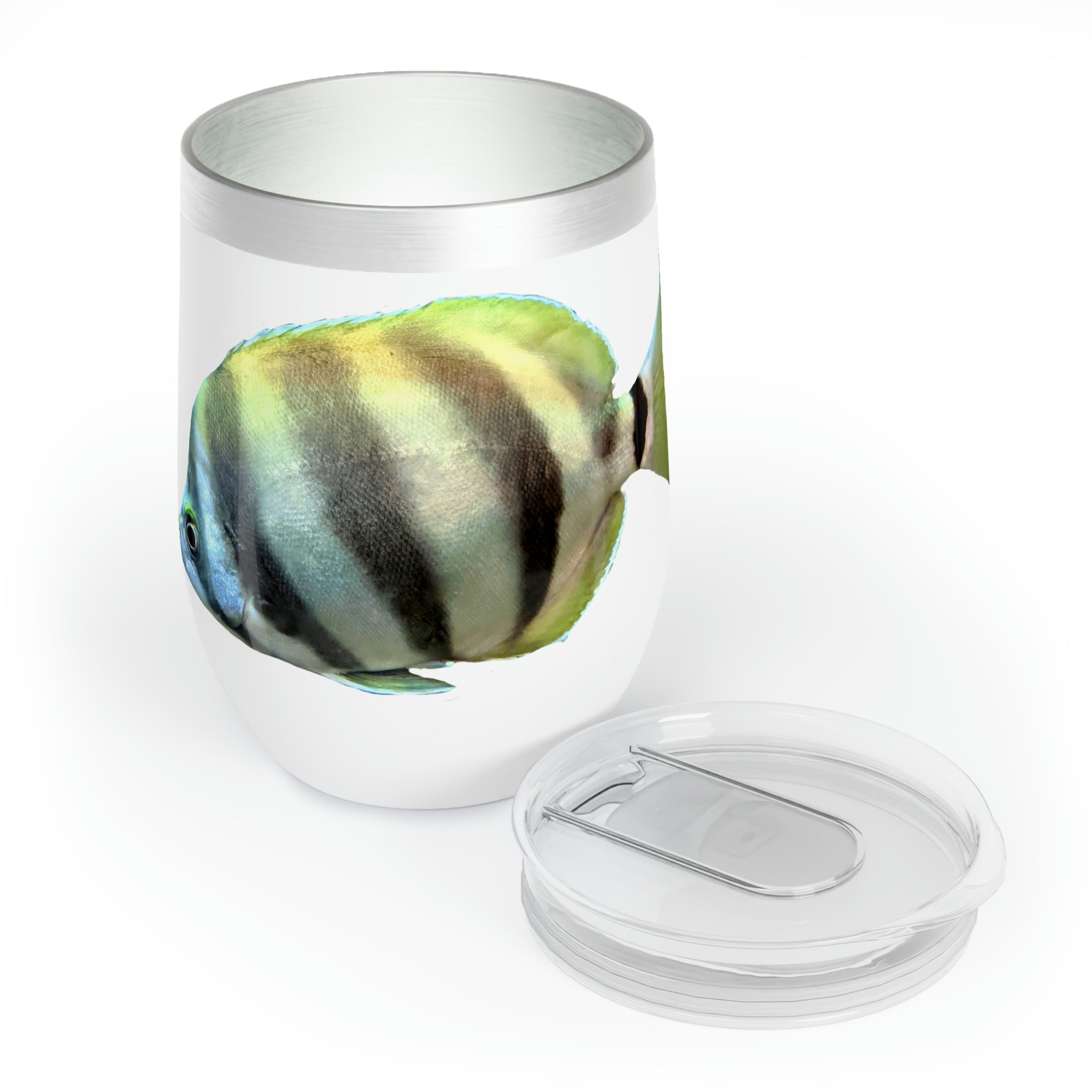 Striped Fish Chill Wine Tumbler in stainless steel with a stylish design, perfect for wine and other beverages.