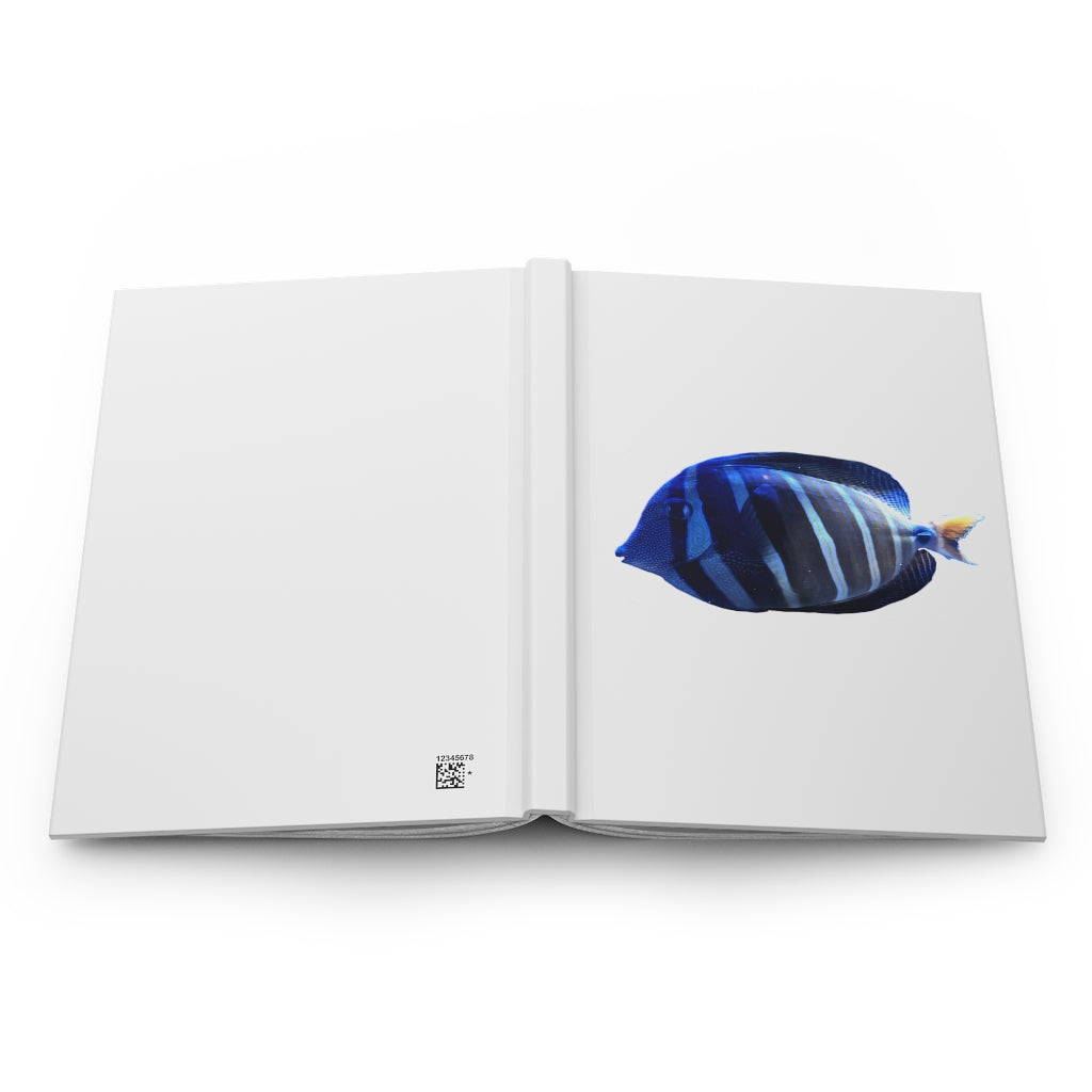 Striped Fish Hardcover Journal with matte finish and customizable covers, featuring lined pages for journaling.