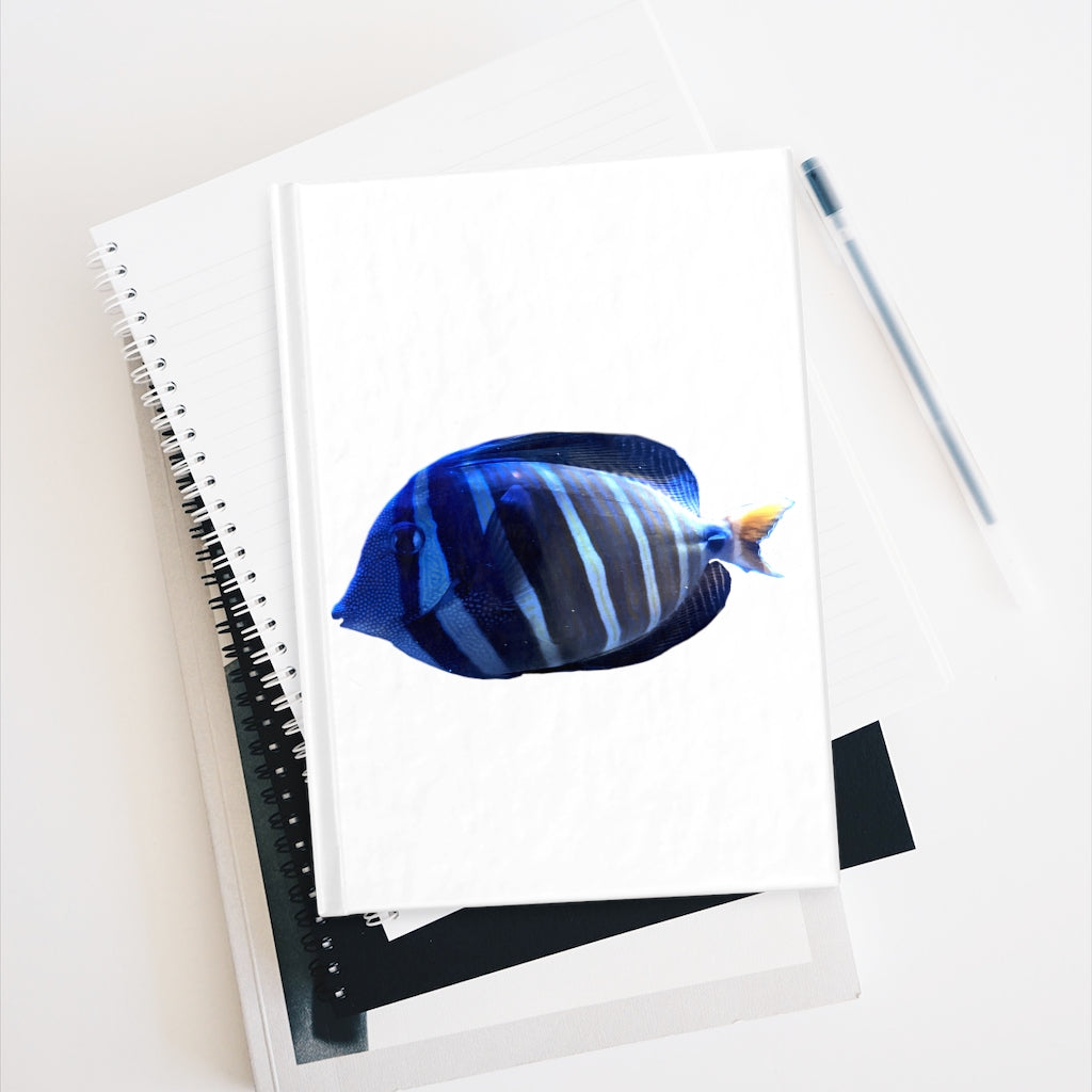 Striped Fish Journal - Blank with colorful wraparound design and hardcover, showcasing blank pages for creativity.