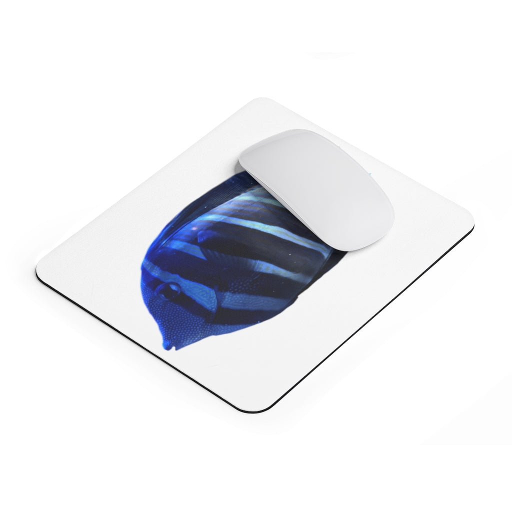 Striped Fish Mouse Pad featuring a vibrant design on a smooth neoprene surface, ideal for enhancing desk aesthetics.