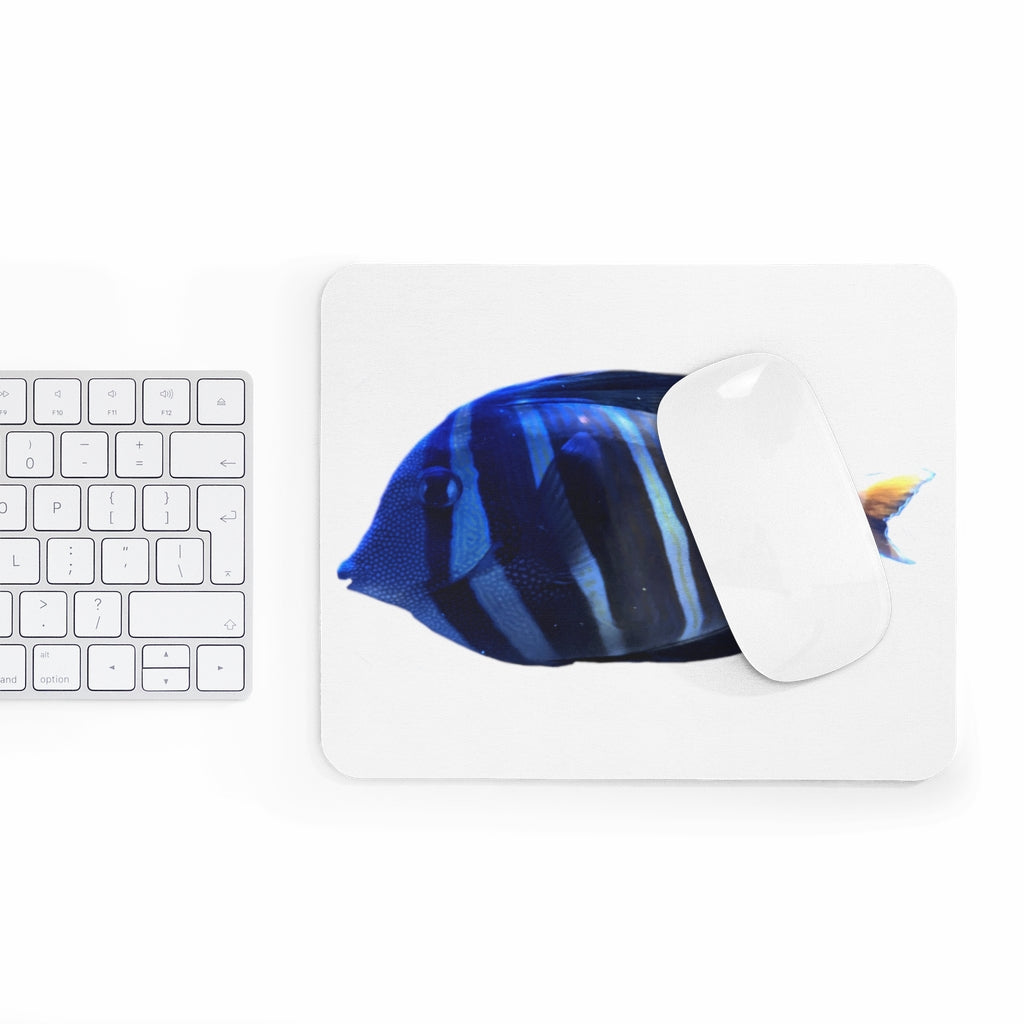 Striped Fish Mouse Pad featuring a vibrant design on a smooth neoprene surface, ideal for enhancing desk aesthetics.