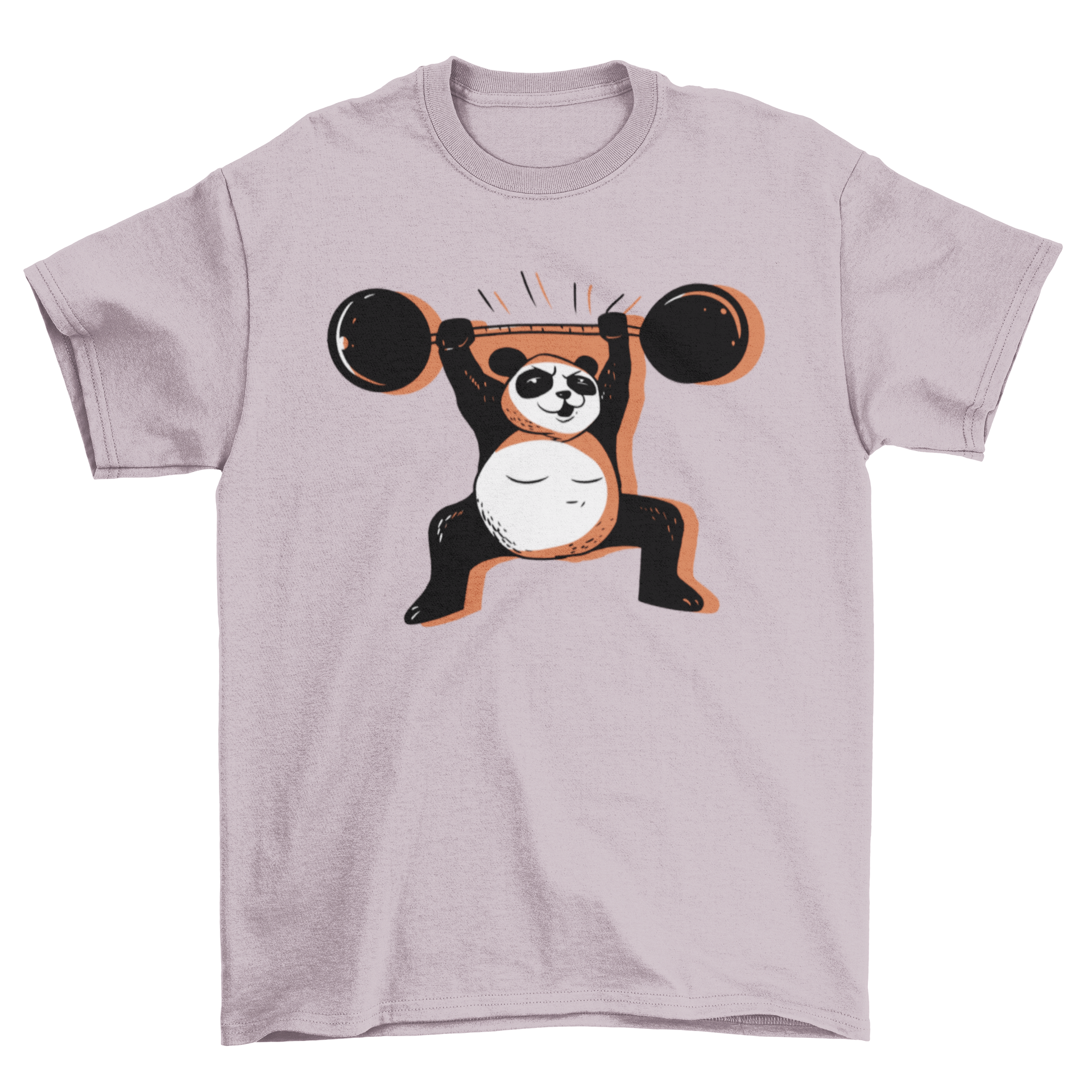 Strong panda t-shirt featuring a panda lifting a barbell, showcasing a fun and unique design for fitness enthusiasts.