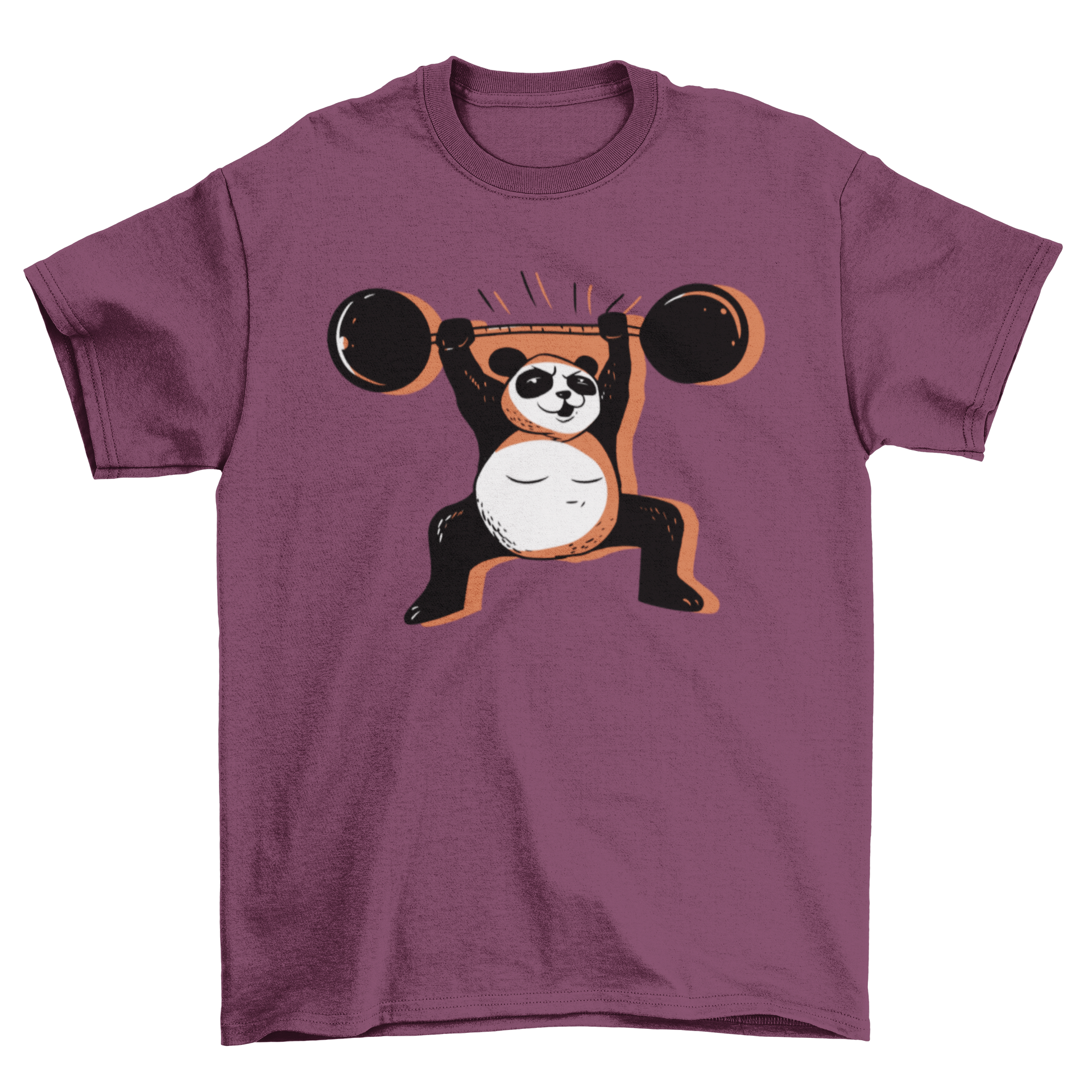 Strong panda t-shirt featuring a panda lifting a barbell, showcasing a fun and unique design for fitness enthusiasts.