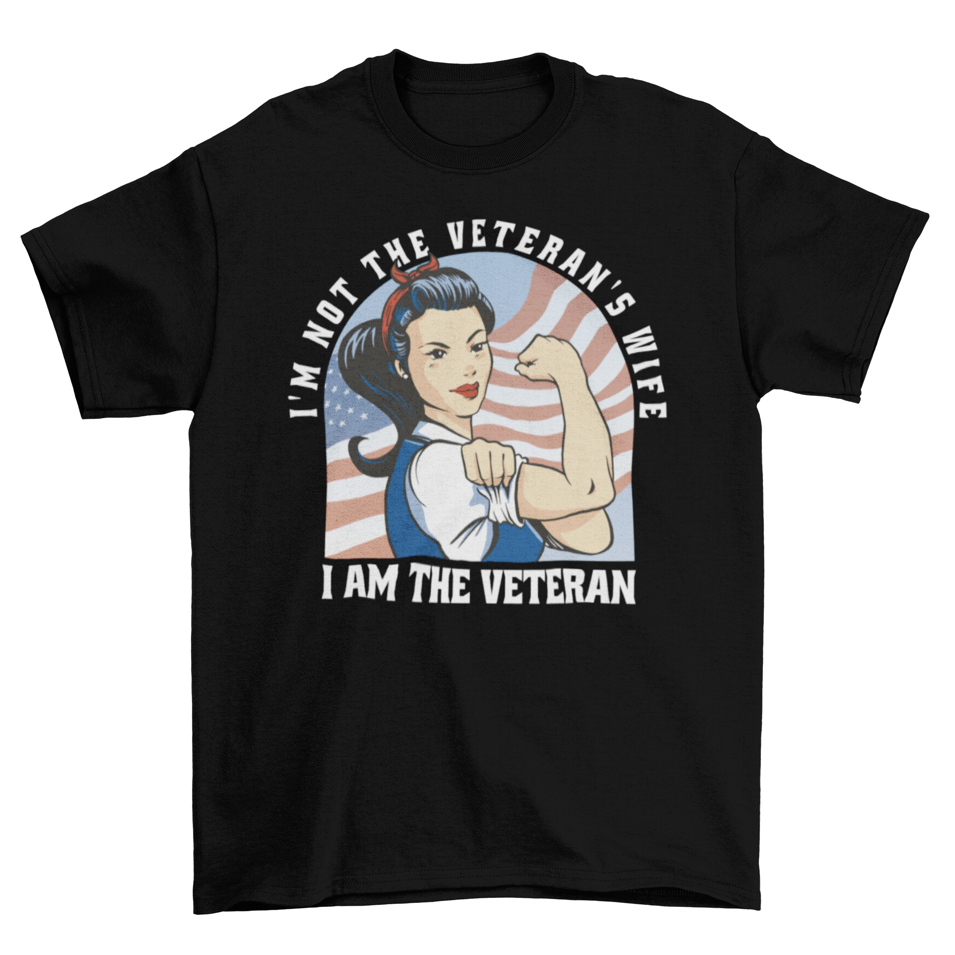 Strong woman veteran cartoon t-shirt featuring an empowering quote and vibrant design.