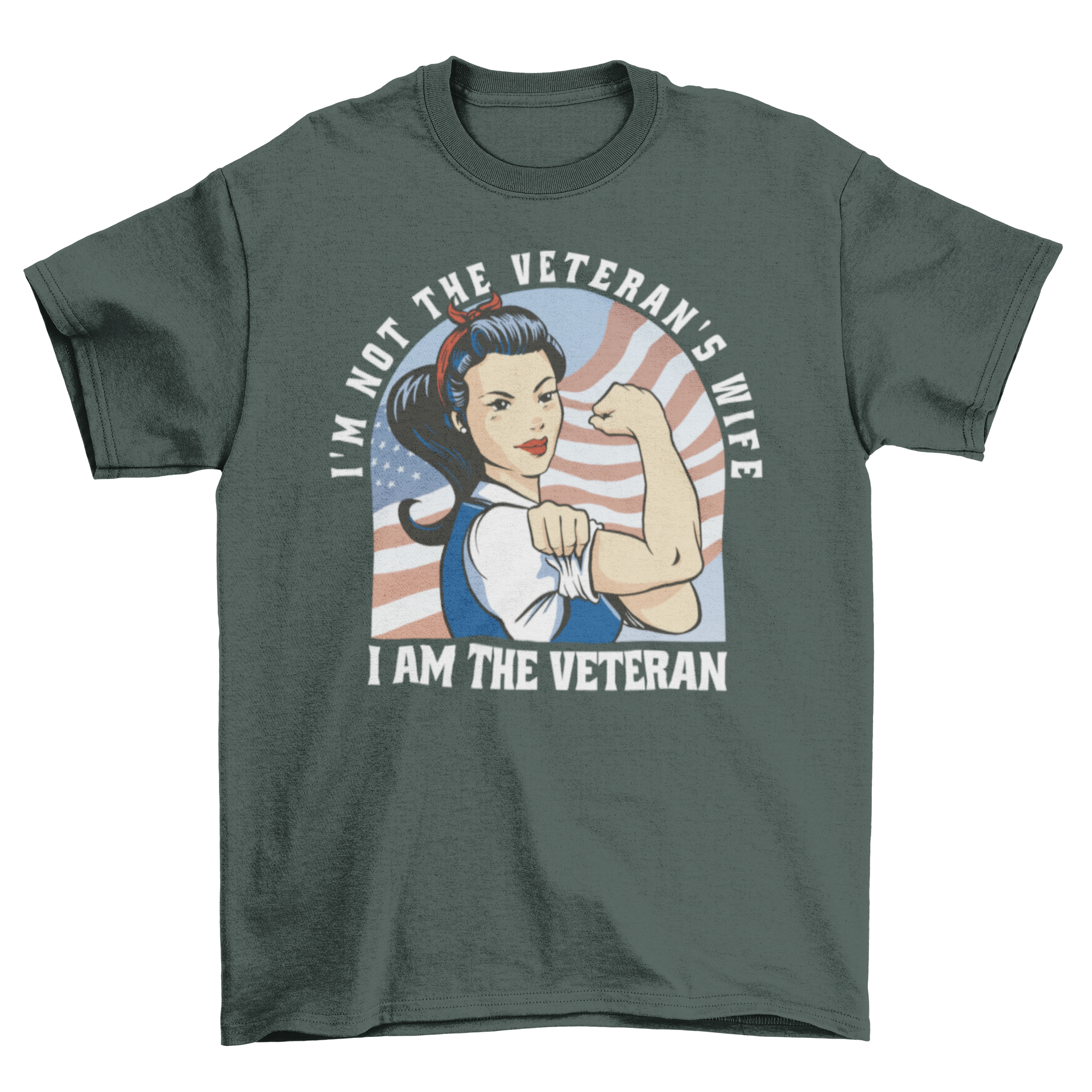 Strong woman veteran cartoon t-shirt featuring an empowering quote and vibrant design.